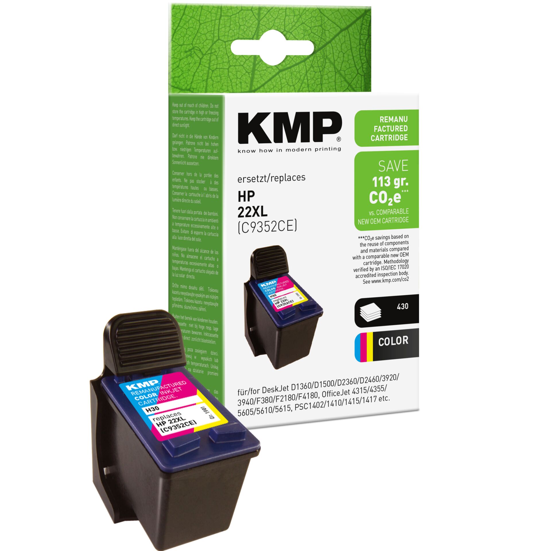 Adapter, Elektronik, QR Code, Computerausrüstung, Tintenpatrone, KMP, HP 22XL, Farbdrucker, CO2-einsparend