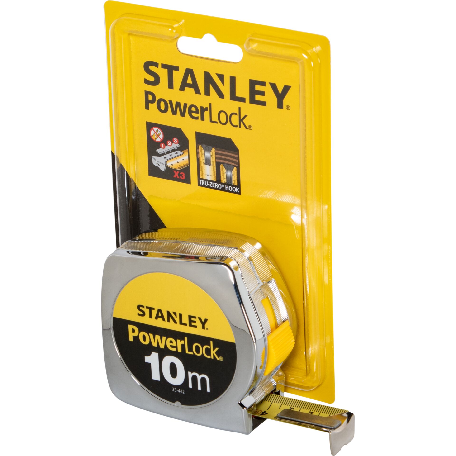 Tape measure, 10 m, Stanley, PowerLock, Metallgehäuse, Maßband, Messband, Metallgehäuse, Gelb, Stanley PowerLock
