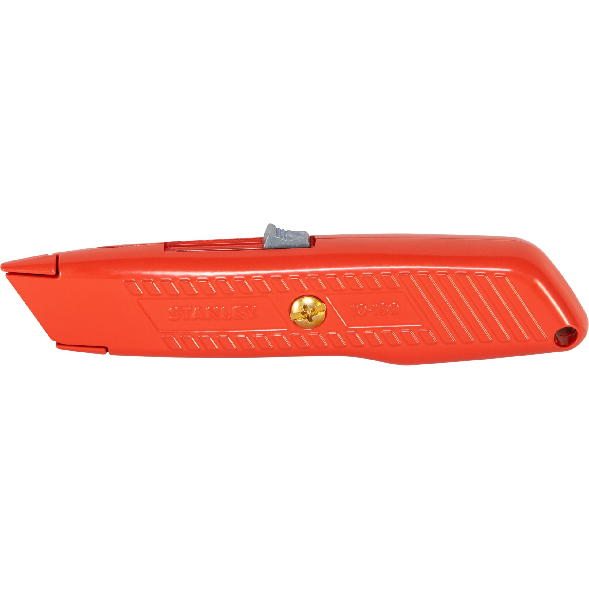 utility knife, box cutter,  retractable, red handle, metal blade, Utility-Klinge, rotes Kunststoffgehäuse, Klappmesser, Klingenstutz, Stanley