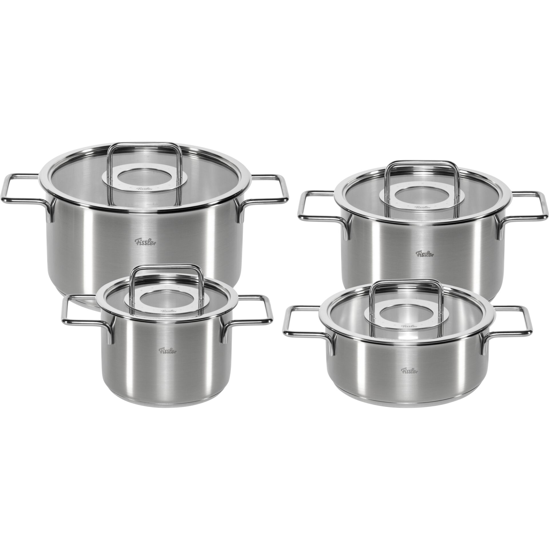 Topfset, Edelstahl, Pfannen-Set, Glasdeckel, Induktionsgeeignet