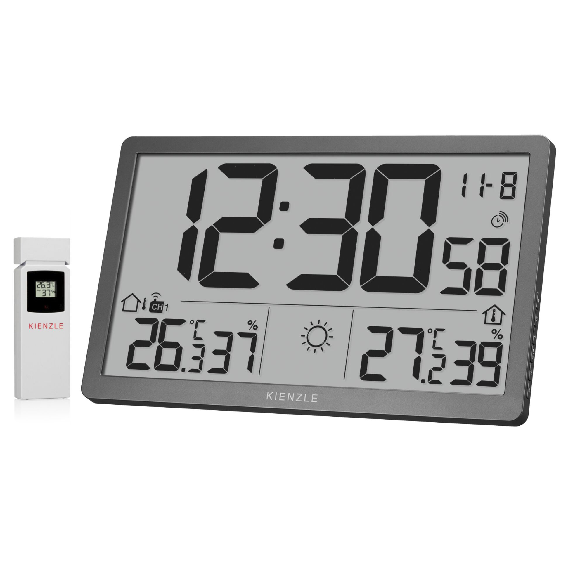 digital clock, alarm clock, weather clock, LCD display, Kienzle