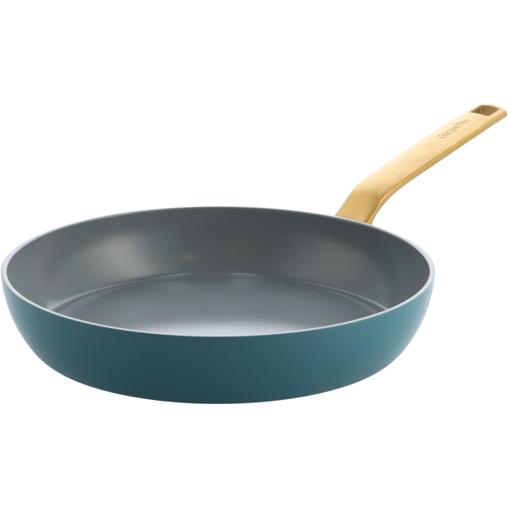 Bratpfanne, Non-Stick, Teppanyaki-Optik, Griff aus Holz, Türkisblau