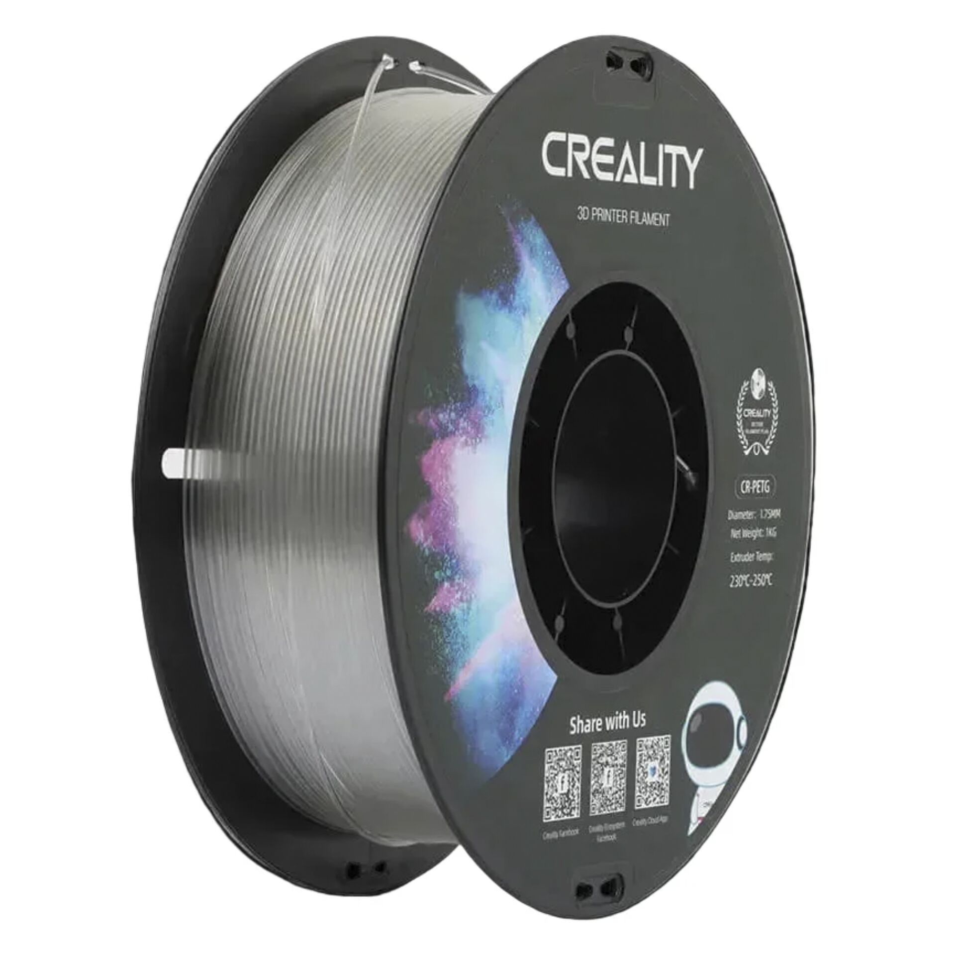 3D printing filament, PLA filament, transparent, colorful gradient, spool of material