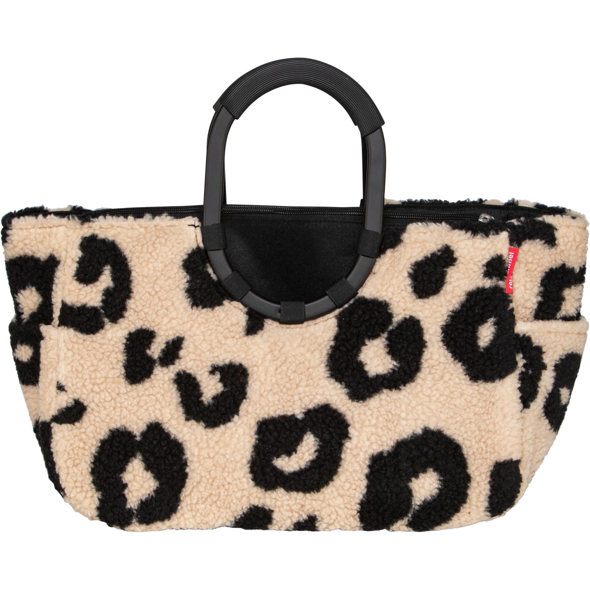 Tasche, Teddyfell, Leopardenmuster, Beige-schwarz, Reißverschluss