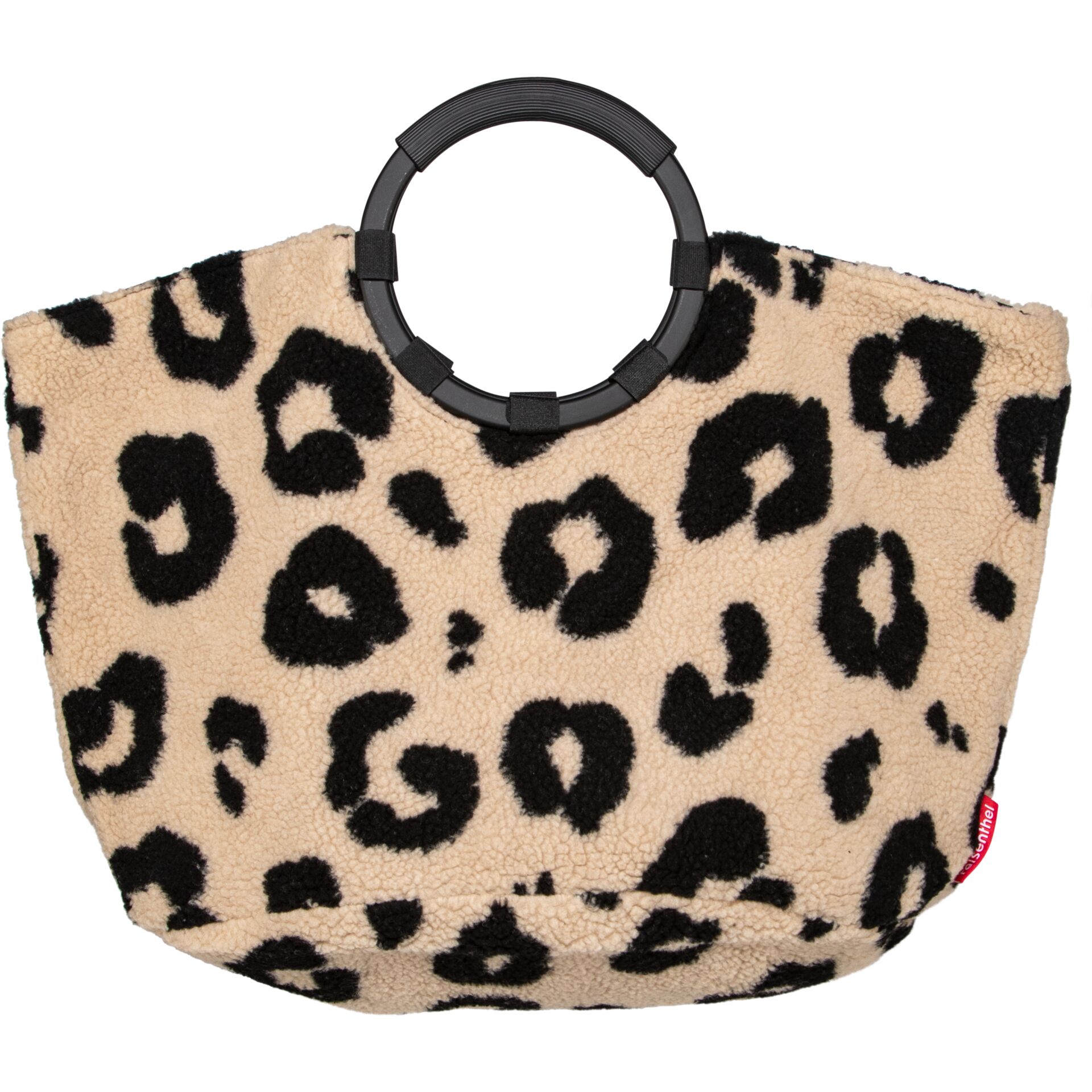 Handtasche, Teddyfell, Leopardenmuster, Beige-schwarz, Ringgriff