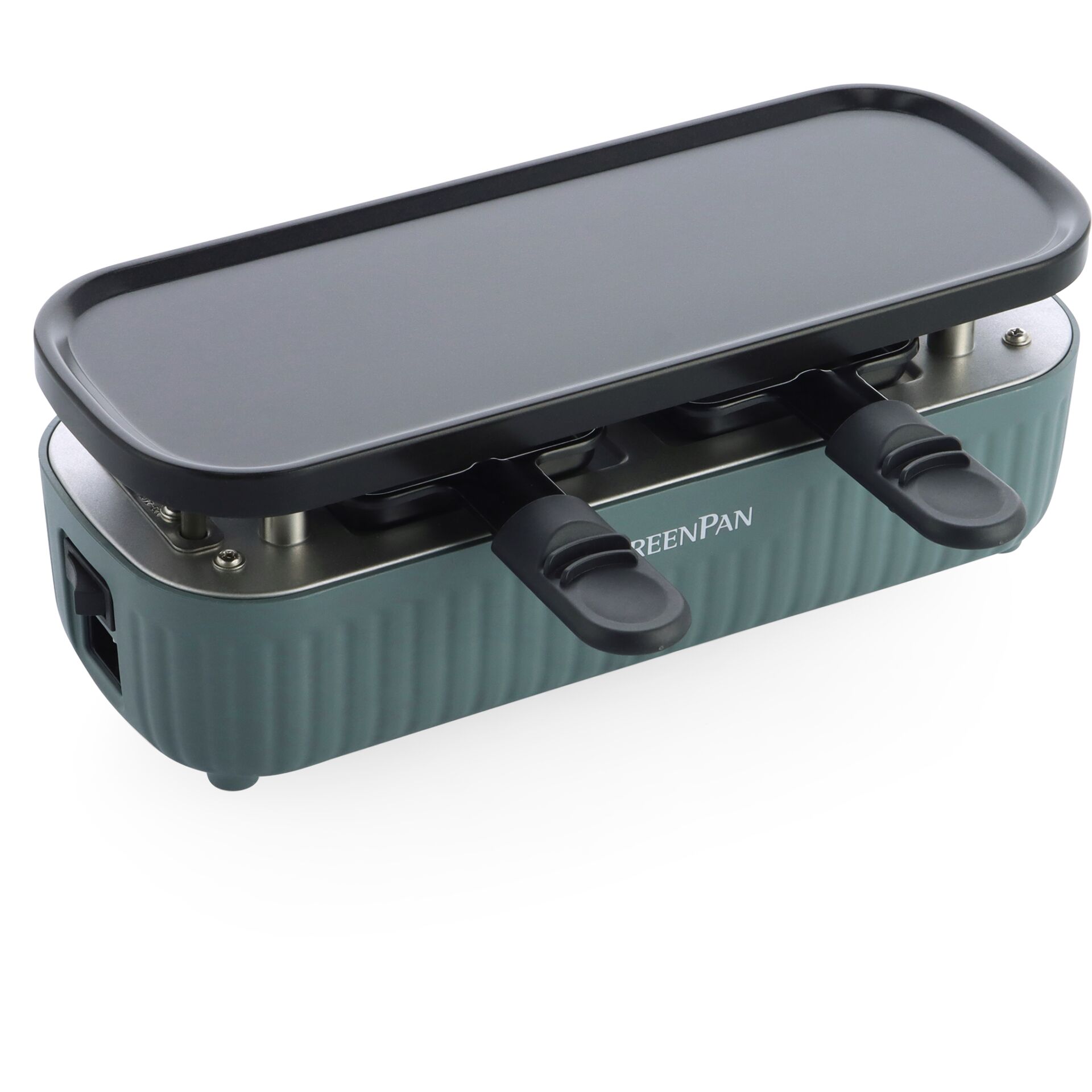 Mini-Pfannengrill, Doppelpfanne, Elektrogrill, Petrolfarben, Geriffelte Oberfläche
