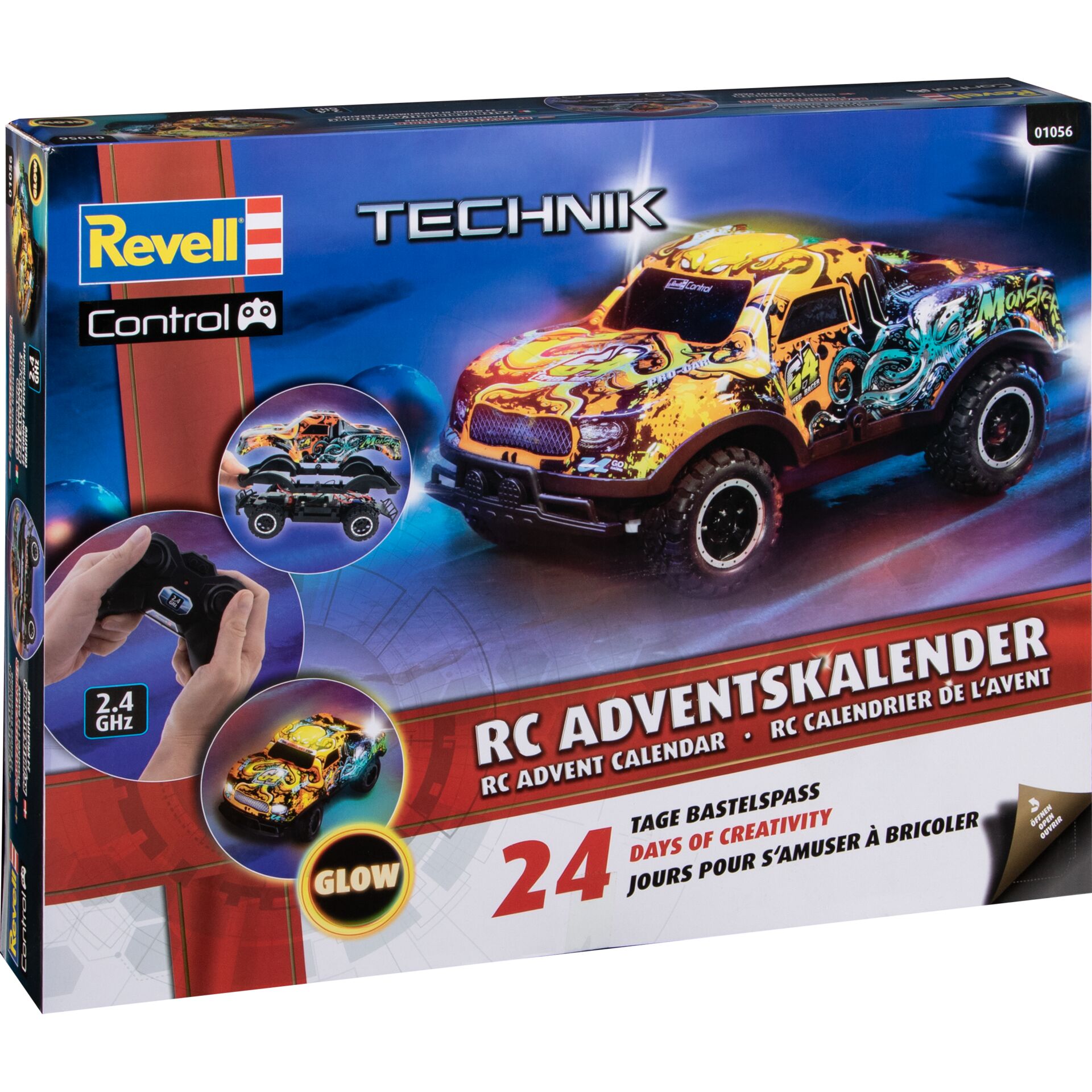 RC-Auto, Adventskalender, 2,4 GHz, Leuchten, Monster-Design