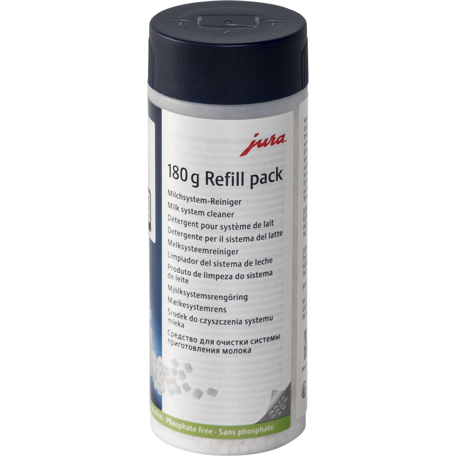 Milk systemsreiniger, Nachfüllpack, 180 g, Flüssigreiniger, Etikett auf der Flasche