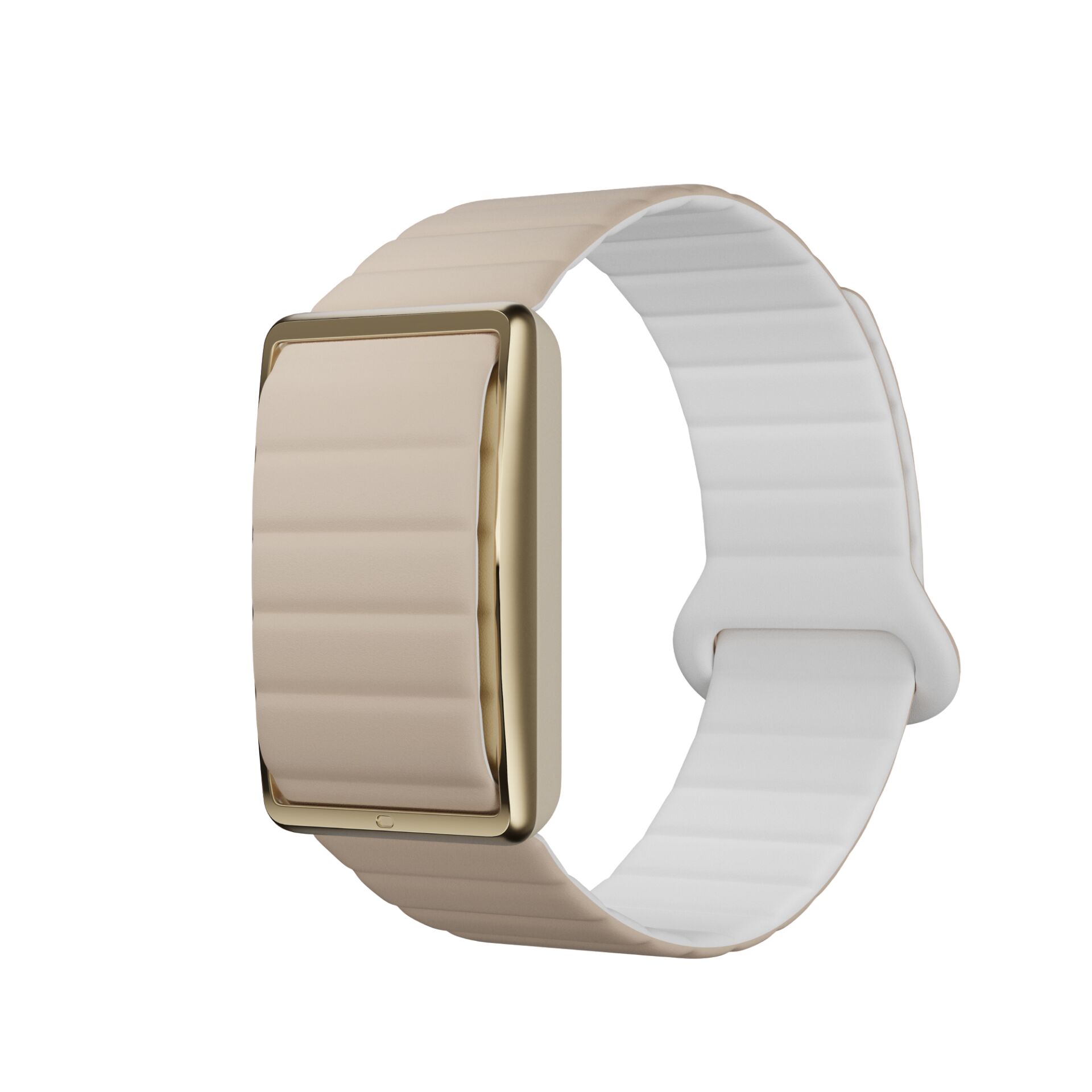 Fitness-Tracker, Silikonarmband, Beige, Goldfarbenes Gehäuse, Rechteckiges Display
