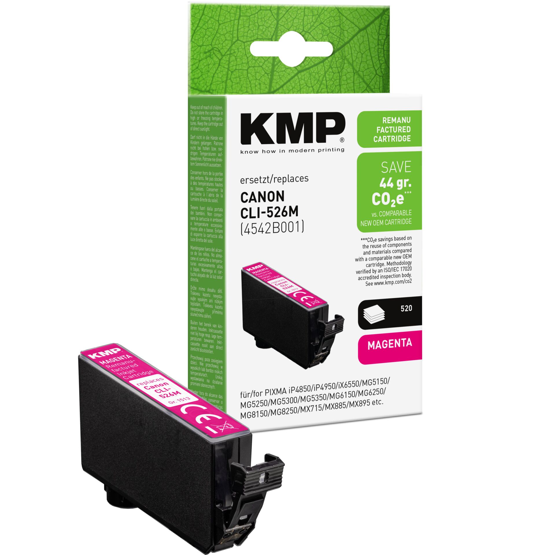 Adapter, Elektronik, KMP-Kartusche, Canon CLI-526M, Magenta-Tintenpatrone, Tintenpatrone, Druckerzubehör