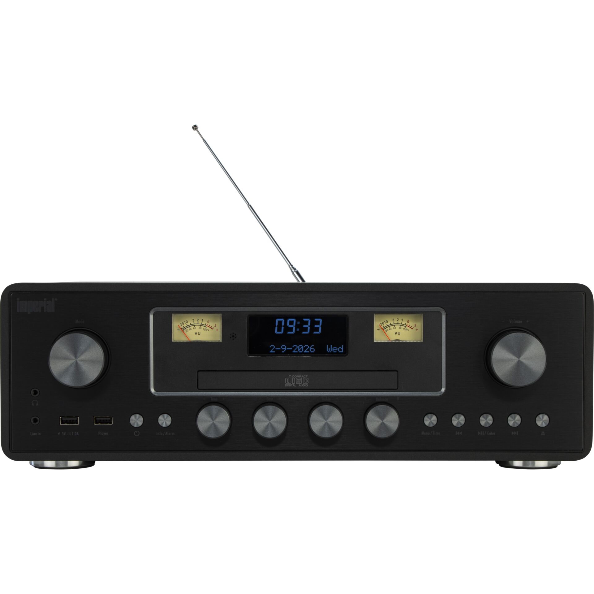 Hifi-Verstärker, Digitalanzeige, Antenne, VU-Meter, Metall
