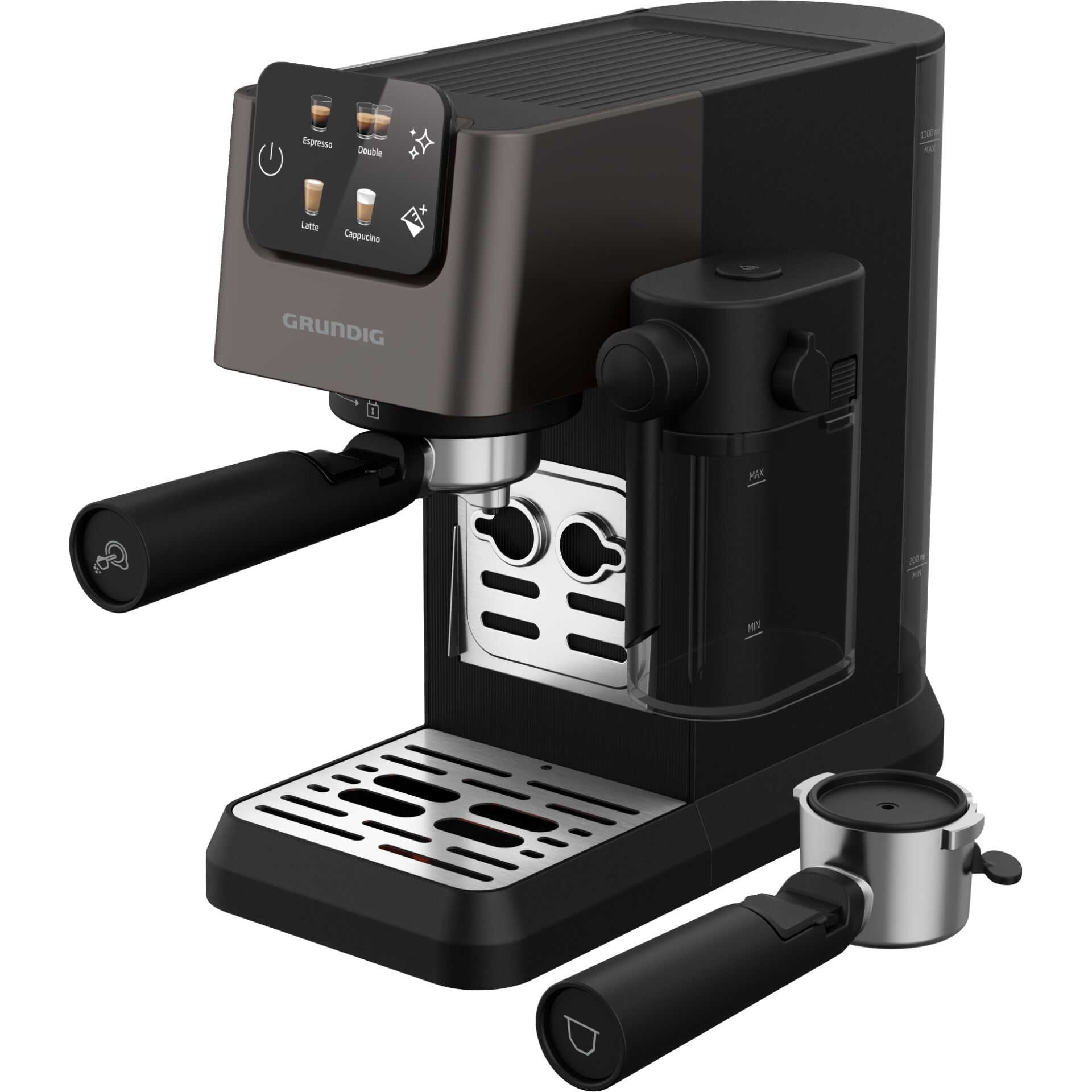 Kaffeemaschine, Espressoautomat, Milchschaumbehälter, Tassenhalterung, Korpus брон