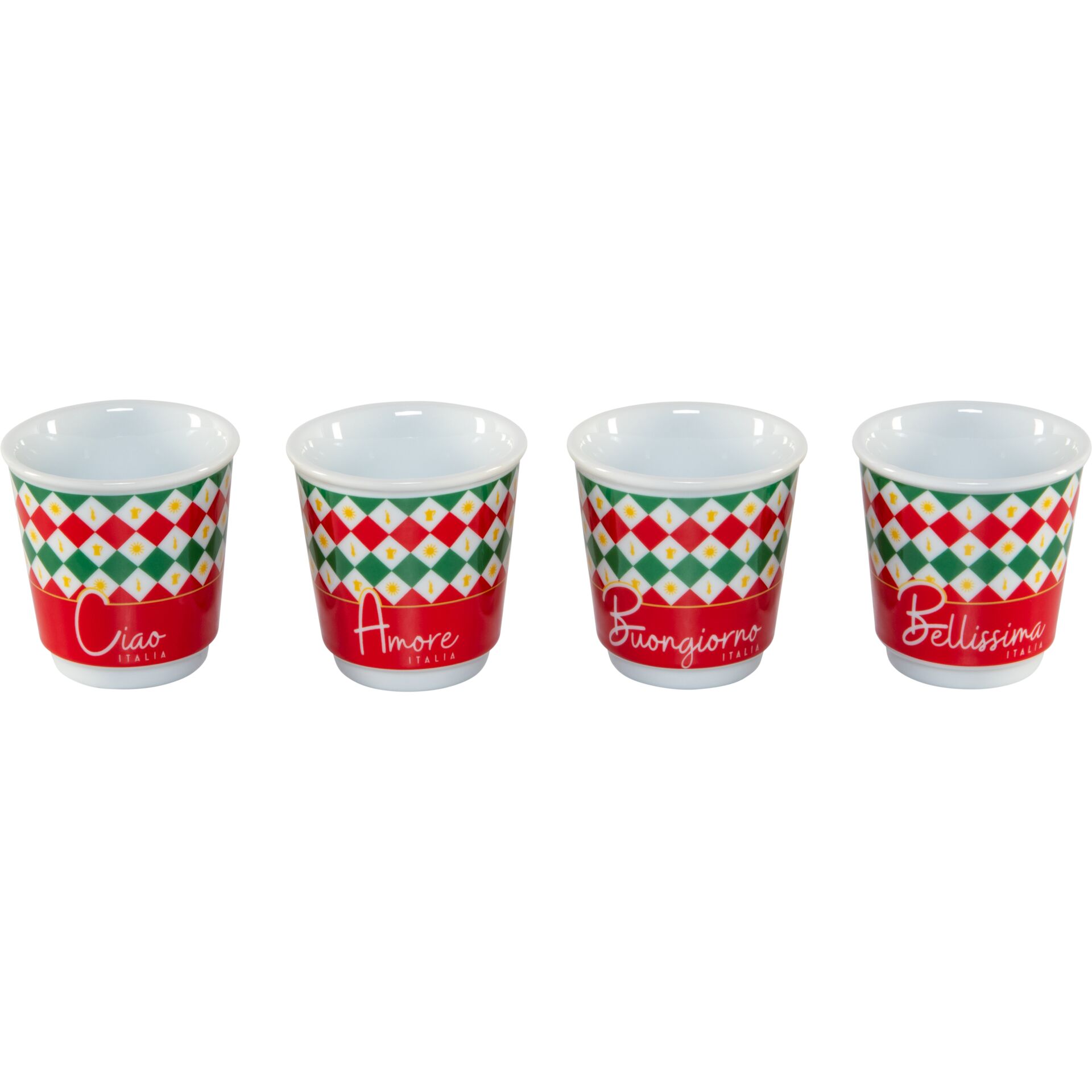 Tasse, Becher, Kaffeemas Ko, Keramik, Muster Rot-Grün