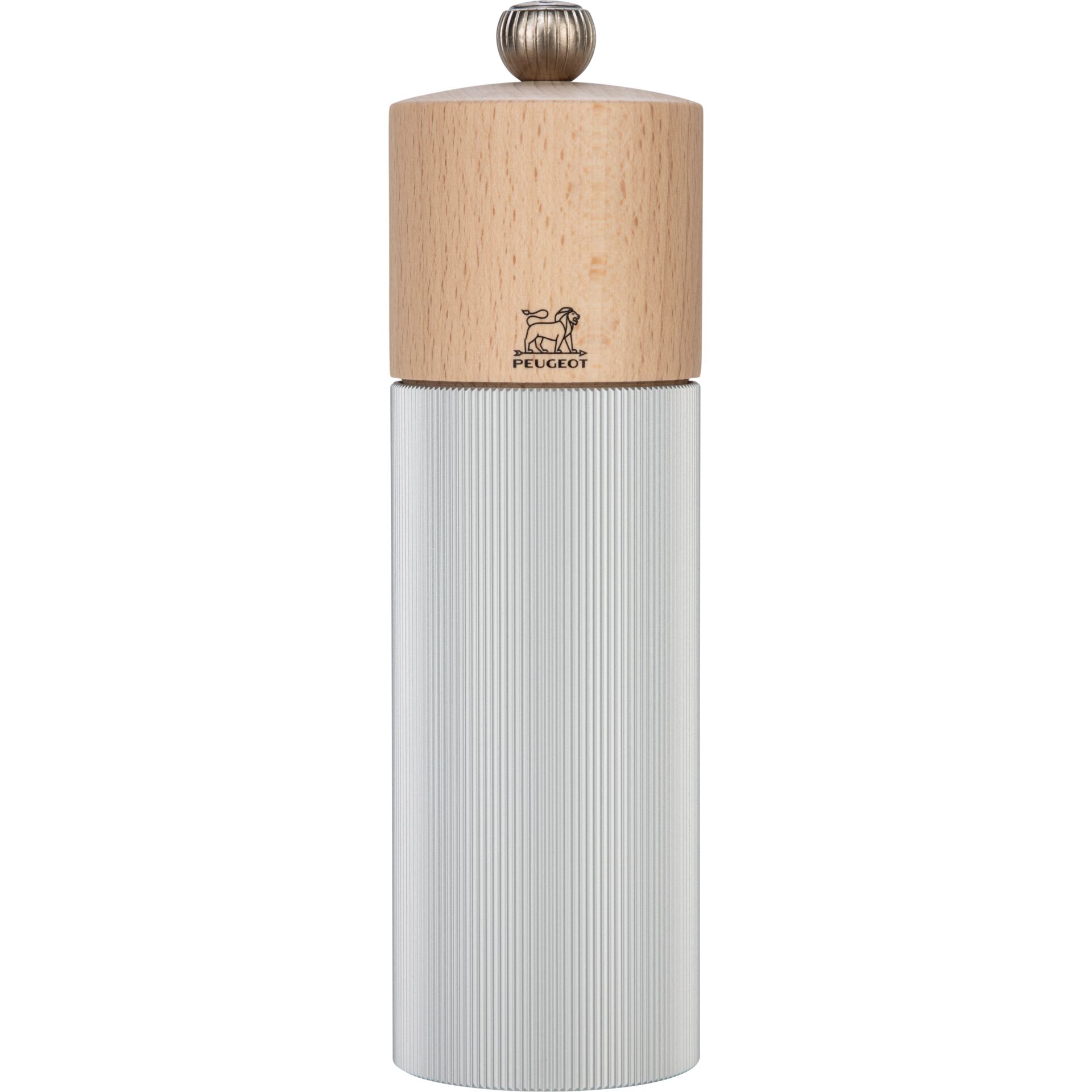 Peppermühle, Holzdeckel, Metallkörper, Rillung, Peugeot sichtbar