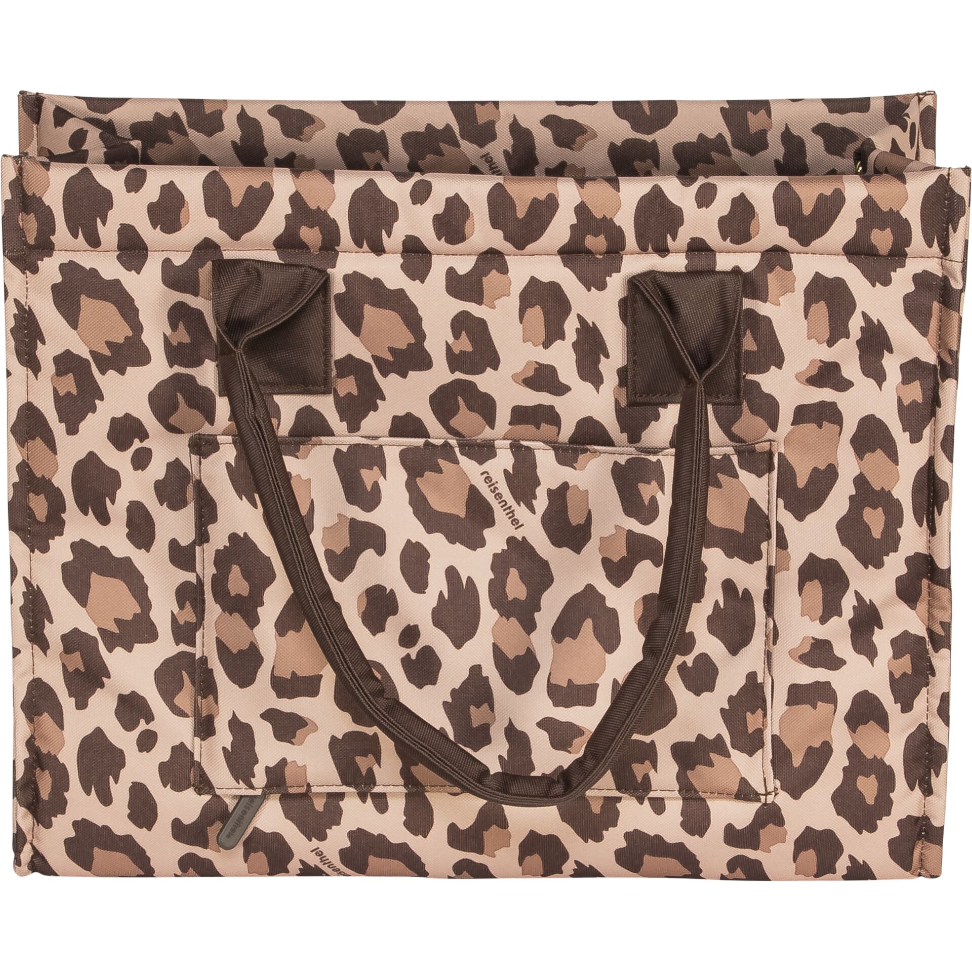 Tote Tasche, Leopardendruck, Beige, Canvas, Braune Griffe