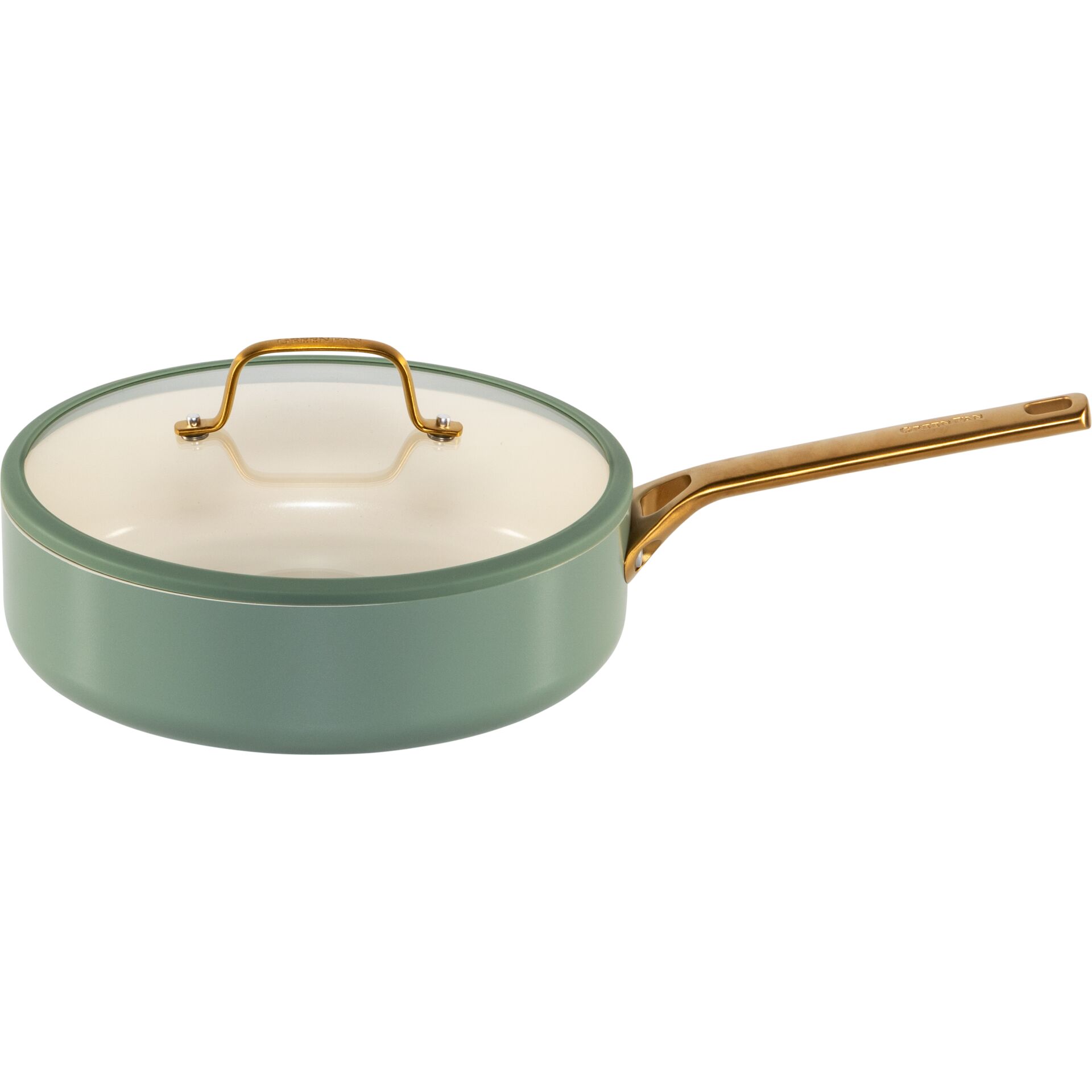Pfanne, Bratpfanne, Grün, Glasdeckel, Goldene Griffe