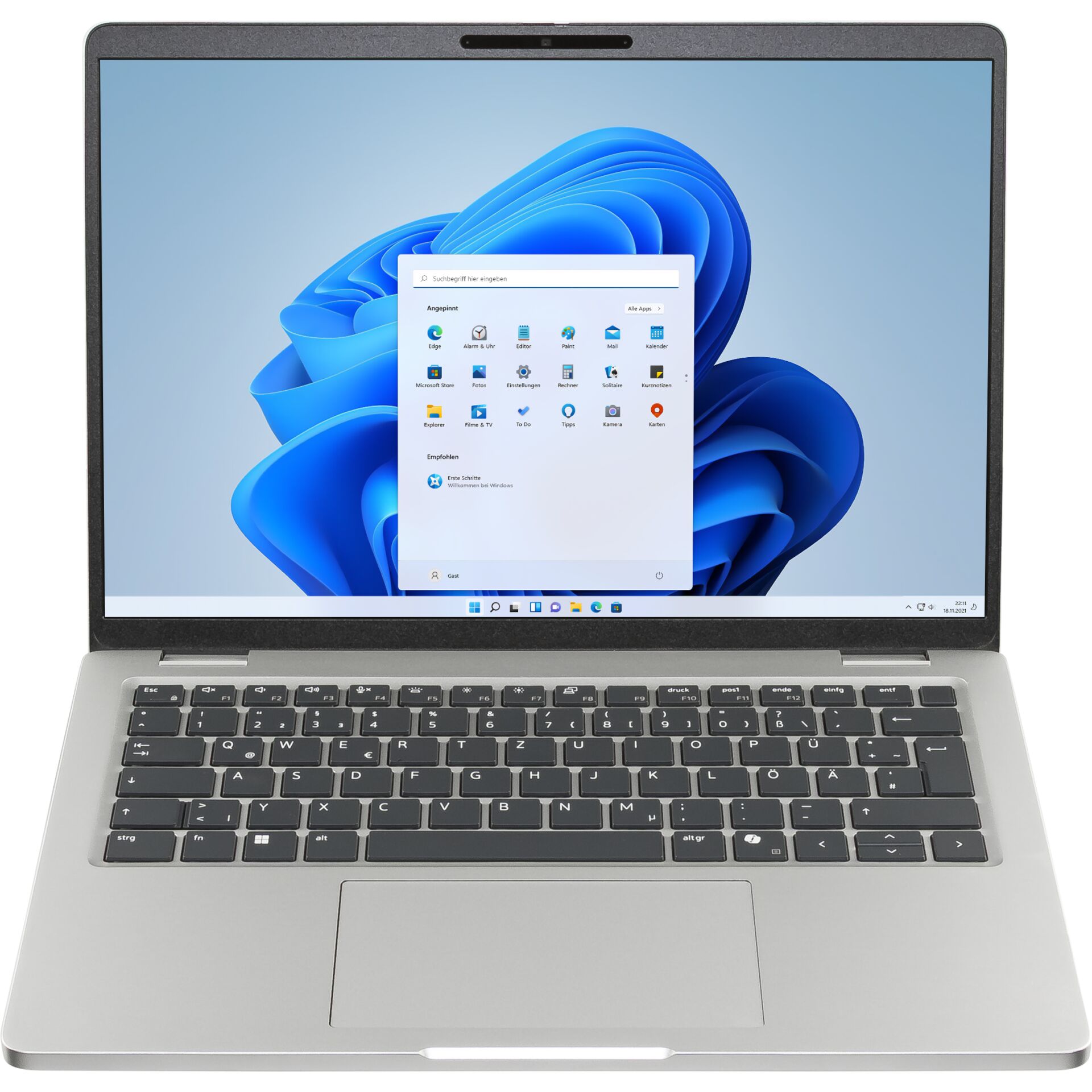 laptop, notebook, 14-zoll, silber, Tastatur