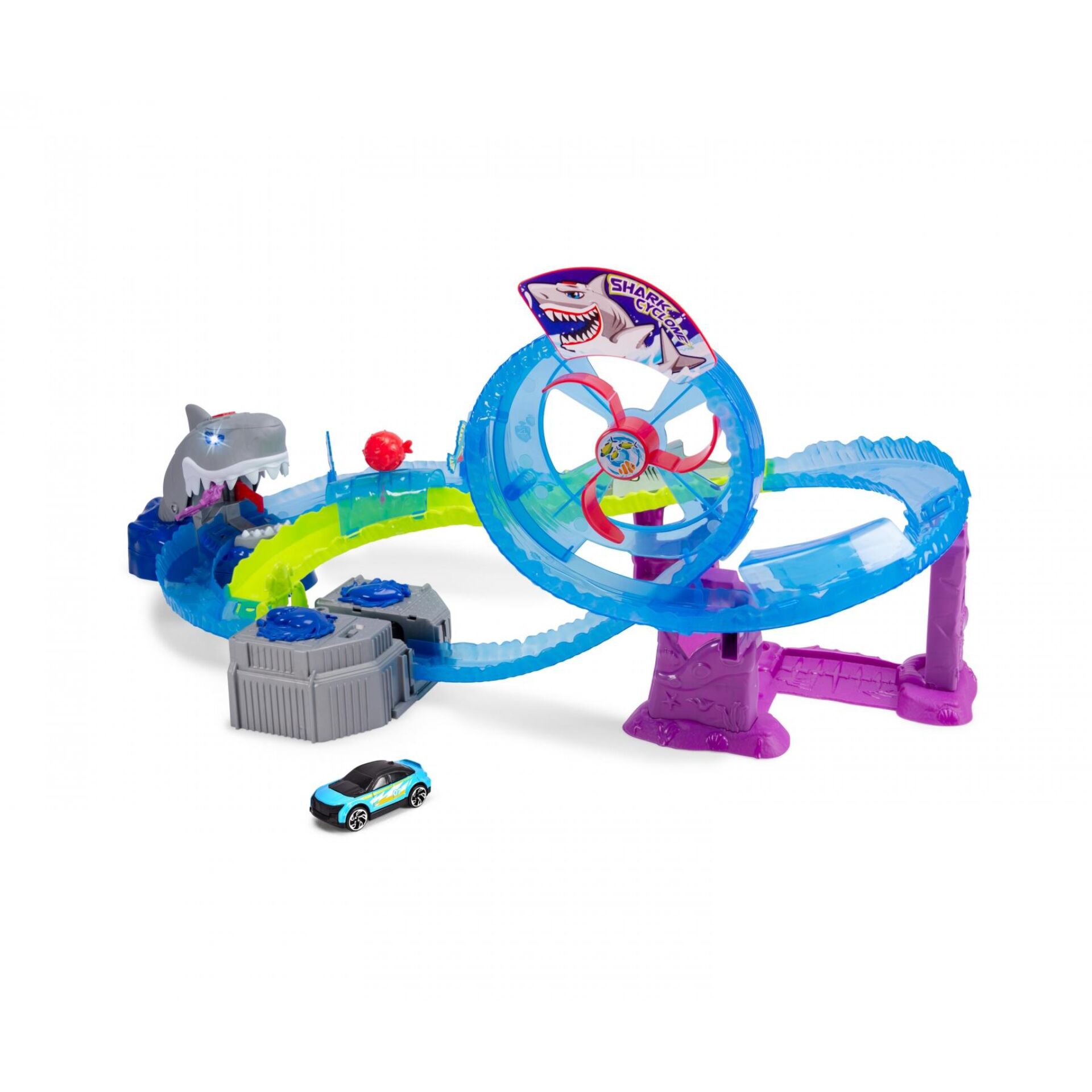 Hot Wheels, Racing track, Shark tunnel, Toy car, Turquoise blue track
