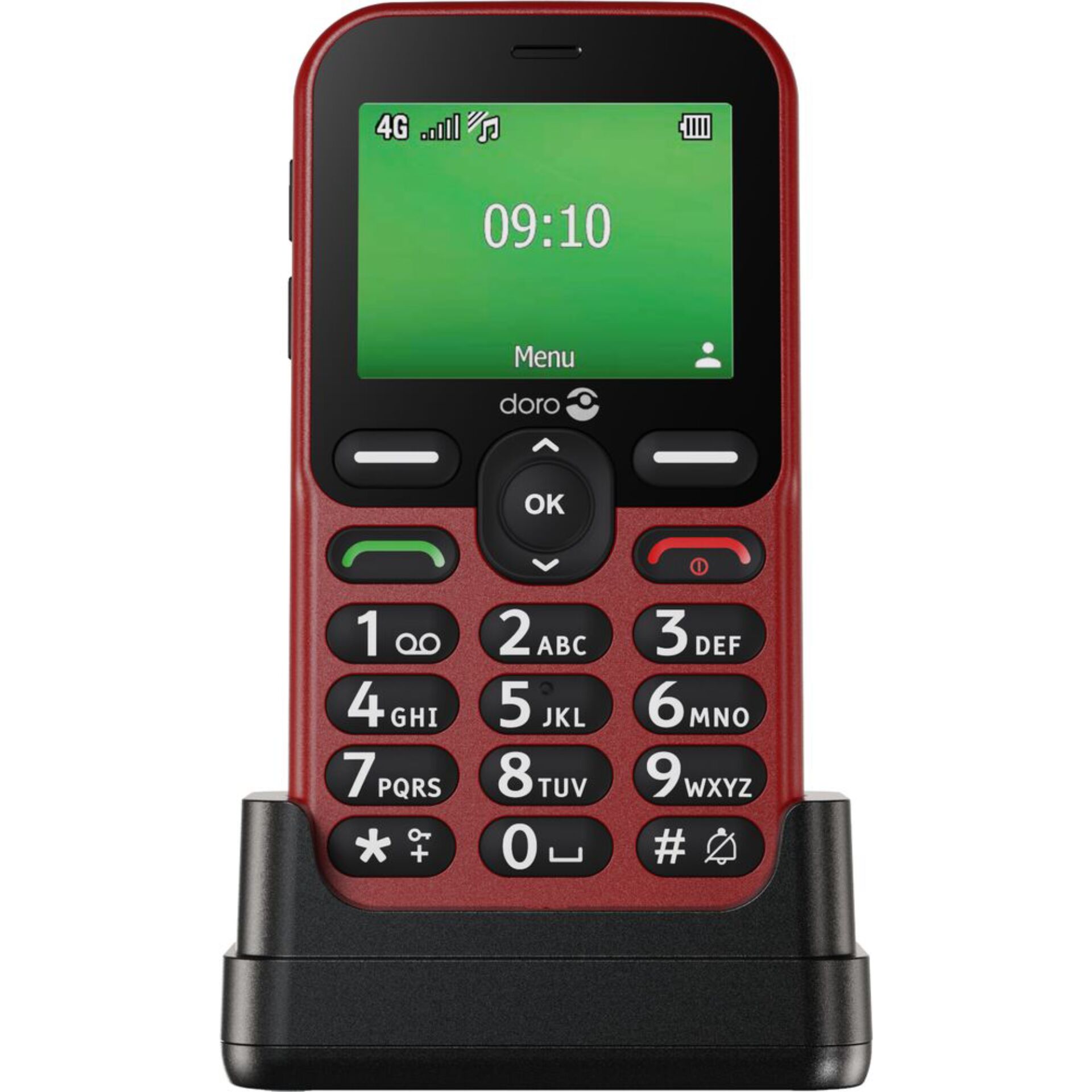 Tastenhandy, Klassisches Mobiltelefon, rot, Ladebasis, Gehäuse aus Kunststoff