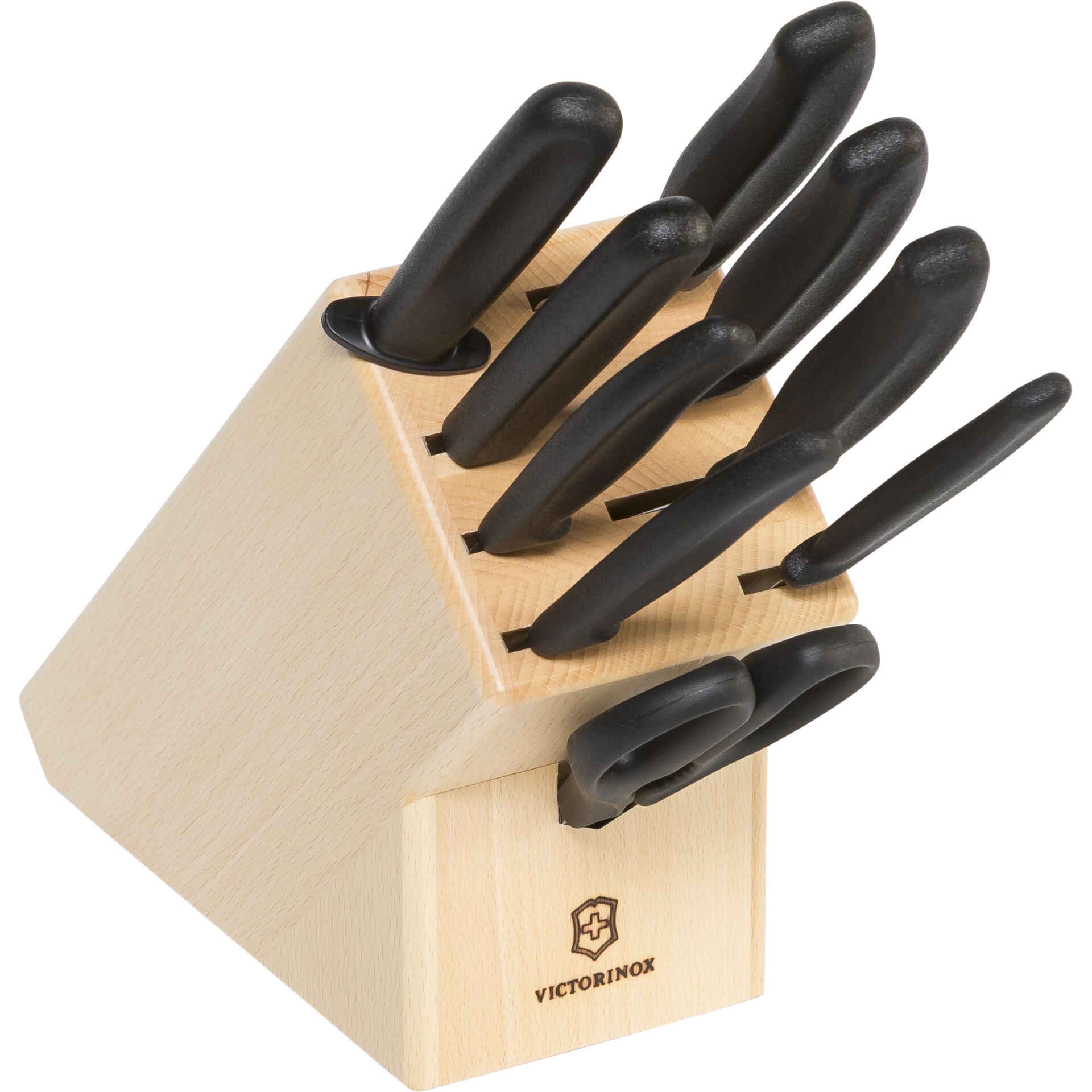 Kochmesser-Set, Messerblock, Holzblock, Schwarzgriffe, Victorinox