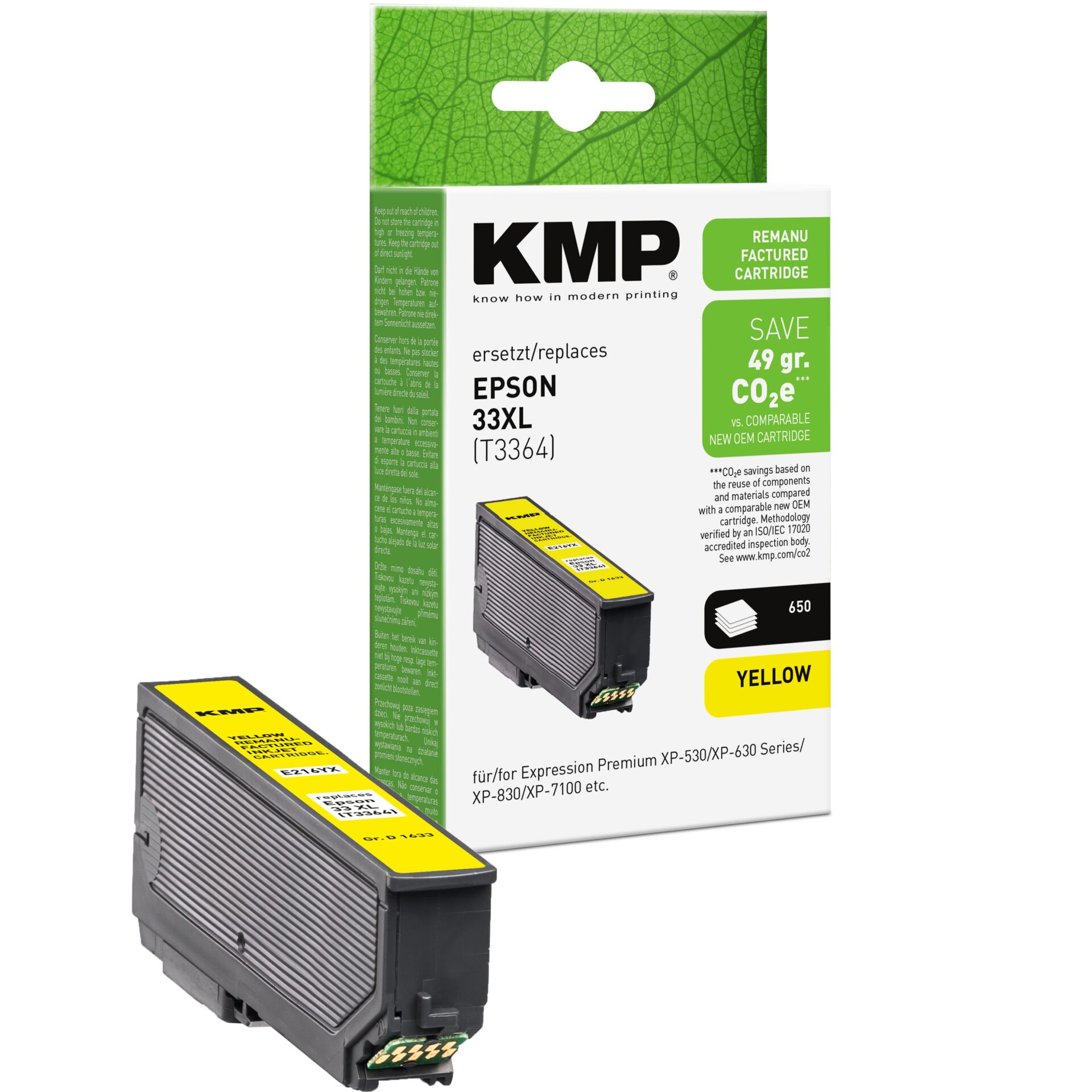 Adapter, Elektronik, Computer-Ausrüstung, Computerausrüstung, QR-Code, Tintenpatrone, Druckerpatrone, ECOPRINT, Gelb, KMP ersatztoner