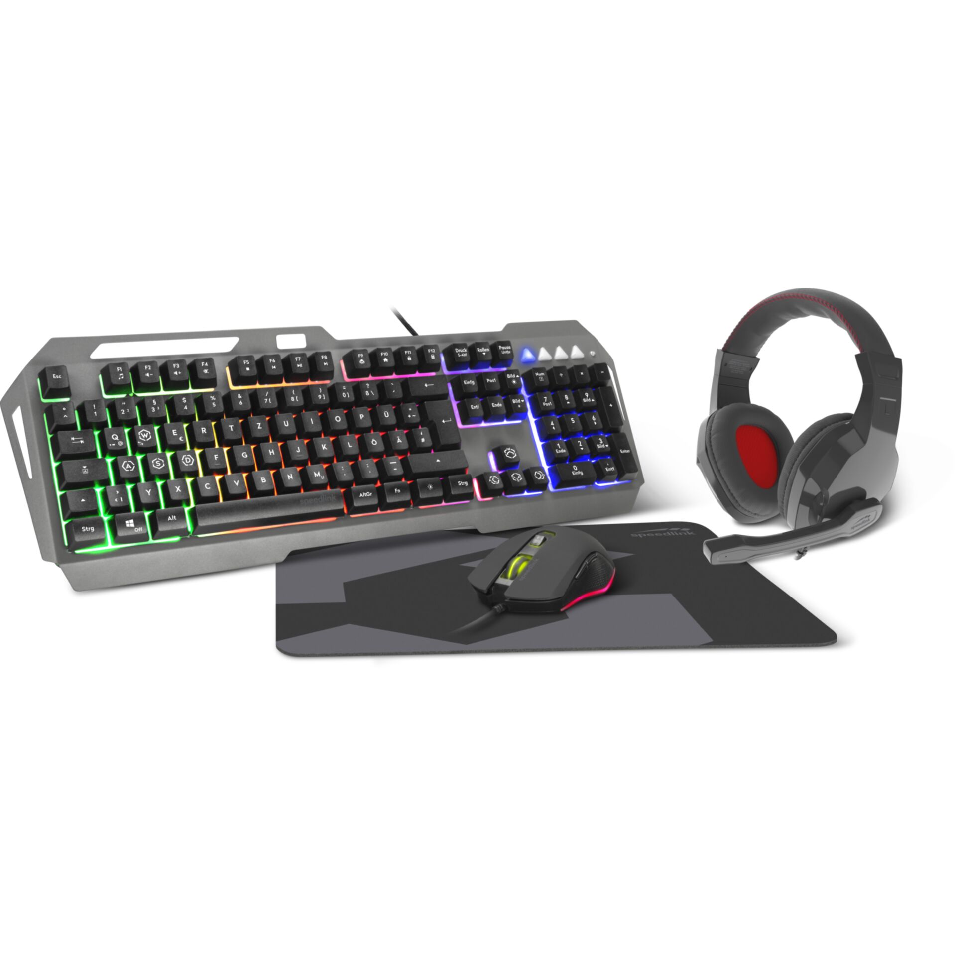 Gaming-Tastatur, RGB-Beleuchtung, Verkabelt, Maus, Headset mit Mikrofon