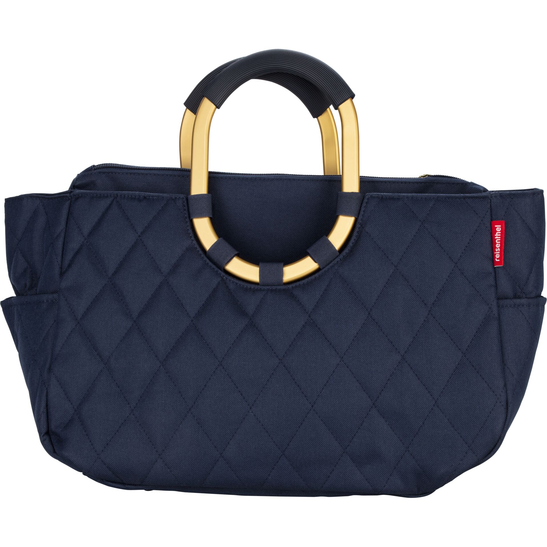 Tasche, Quilted, Navy, Henkeltasche, Holzring-Griff