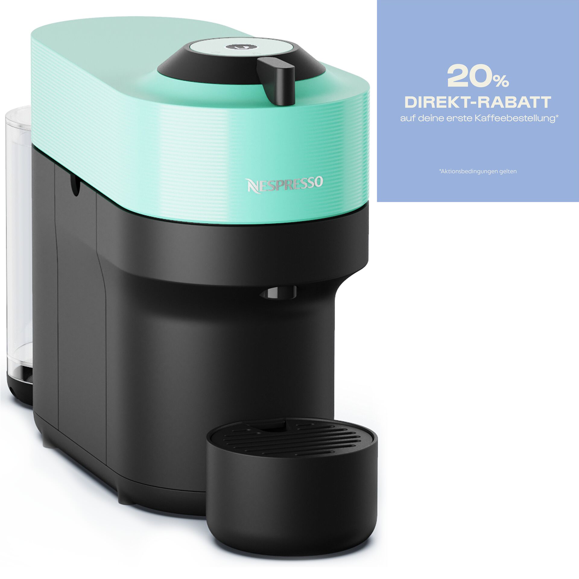 Pokal, Kaffeemaschine, Nespresso, Kapselmaschine, Mintgrün, Klarer Deckel, Kaffeemaschine, Espressomaschine, Kapselmaschine, Mintgrün, Kaffeeausgabe, Kaffeemaschine, Kaffeeautomat, Pulverisierer, Türkisst, Kapselsystem