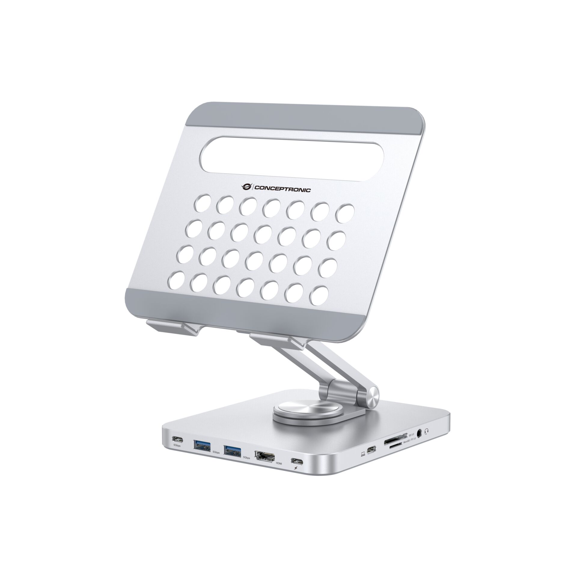 metallisch, verstellbarer ständer, Lochblech, USB-Hub, Dockstation