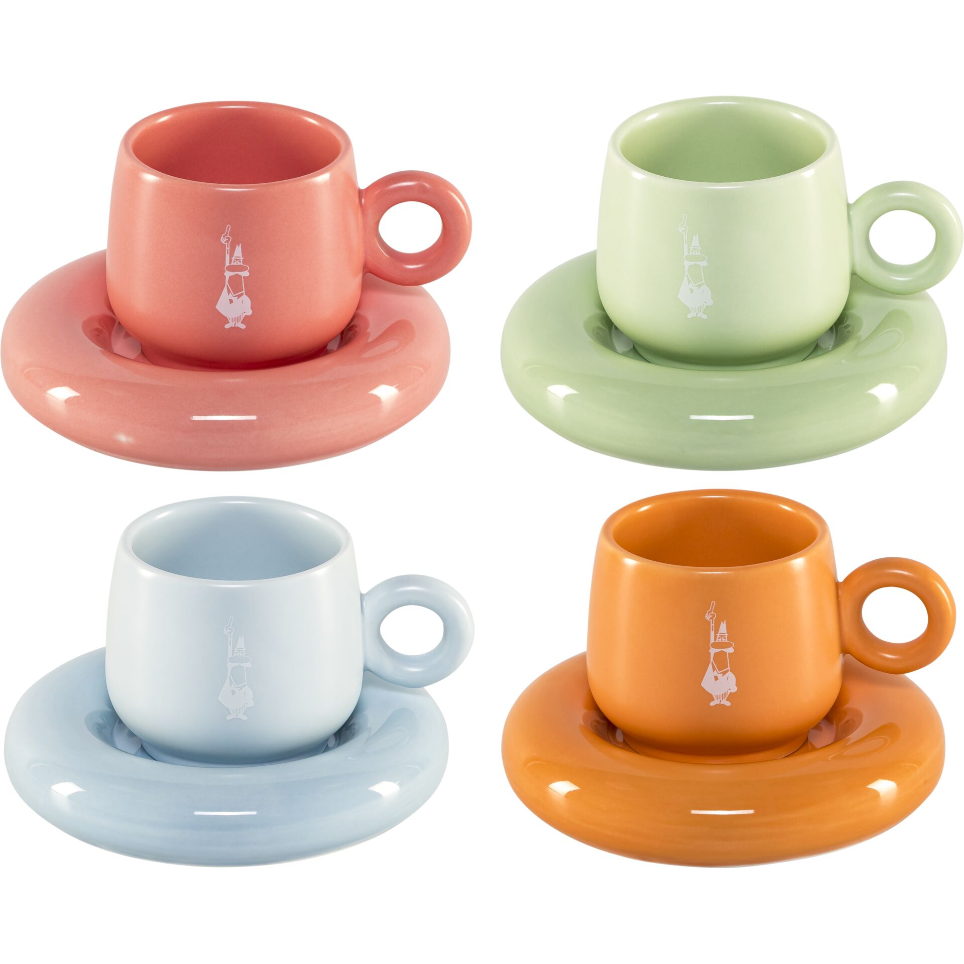 Tassen-Set, Kaffeetassen, Mehrfarbig, Keramik, Untertassen