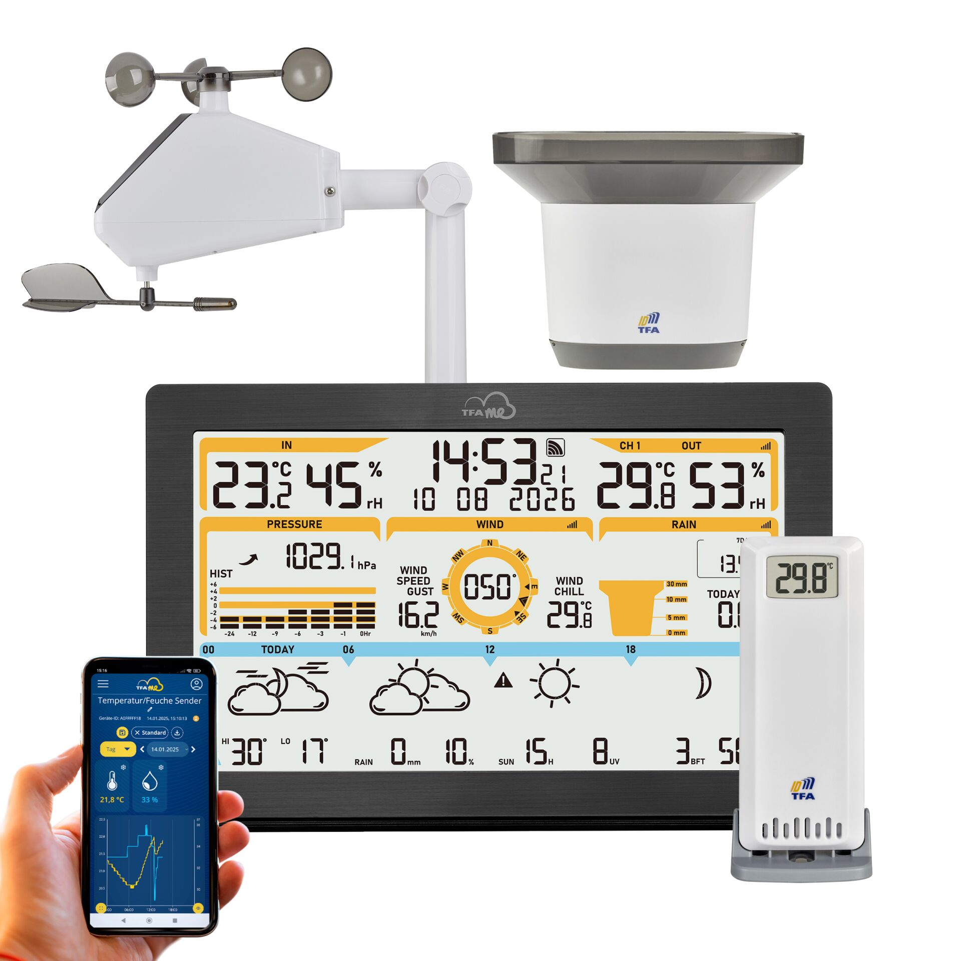 Wetterstation, Wetterstation mit Display, Wettercenter, Messstation, Sensoren