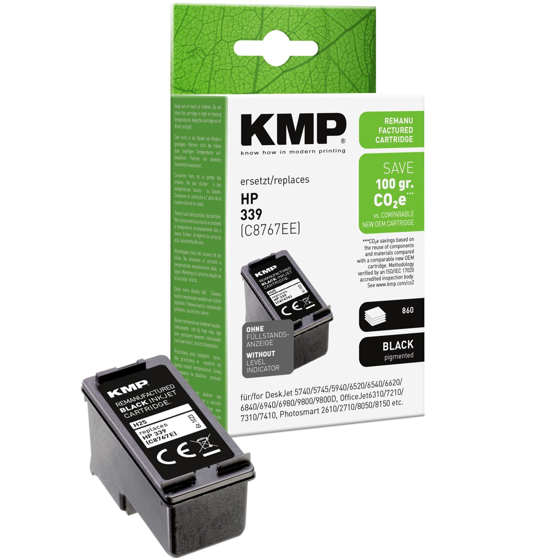 Adapter, Elektronik, QR Code, Tintenpatrone, HP 339, KMP, Schwarz pigmentiert, Remanufactured Cartridge