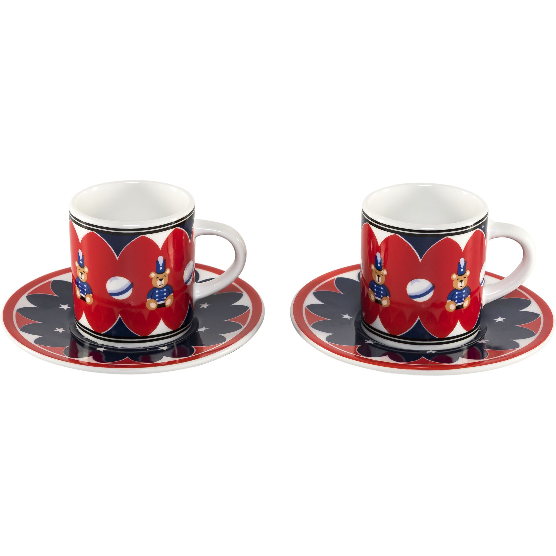 Kaffeebecher, Tassen-Set, Porzellan, Rotblaues Muster, Tiermotive