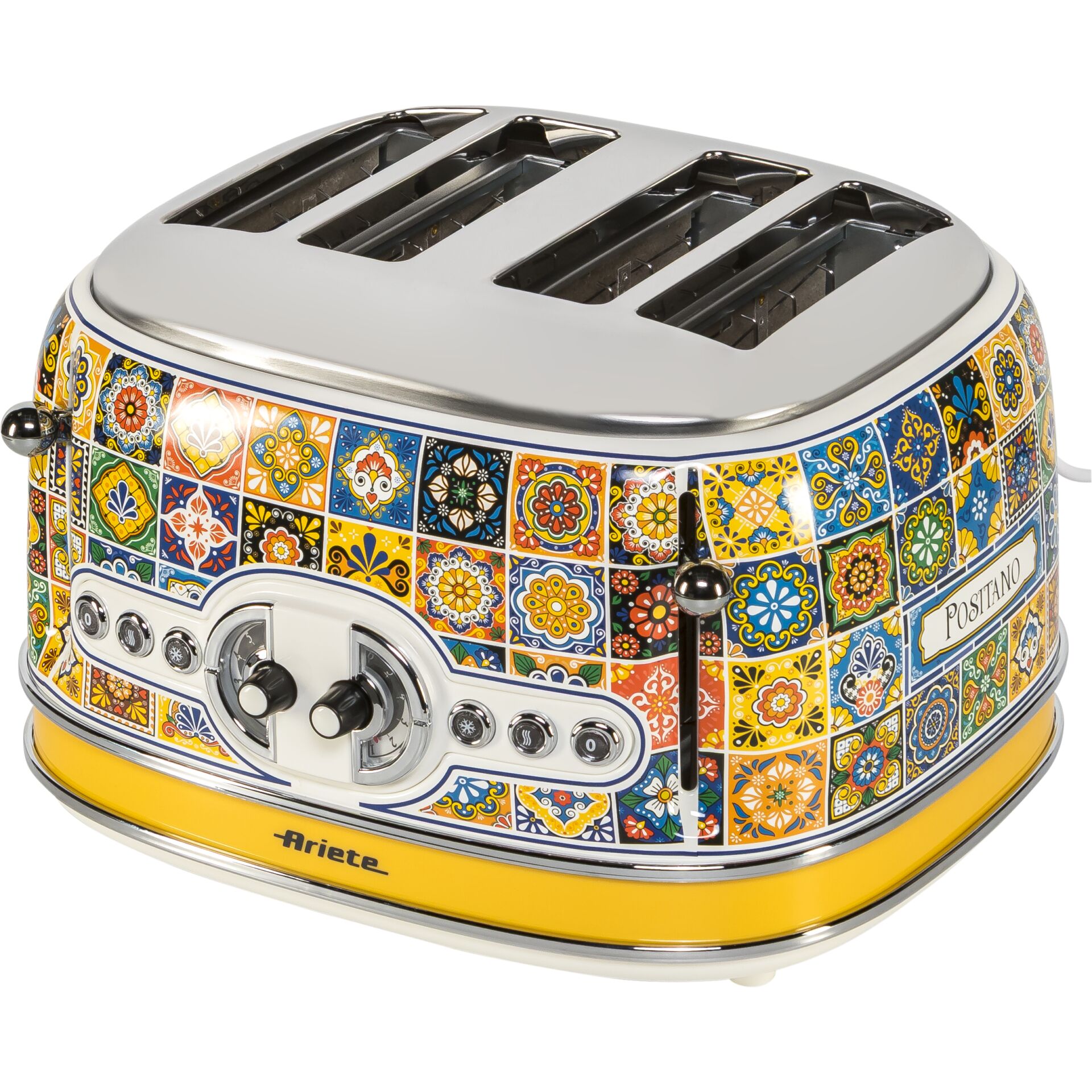 Toaster, 4-Slot, Retro, Fliesenmuster, Edelstahl