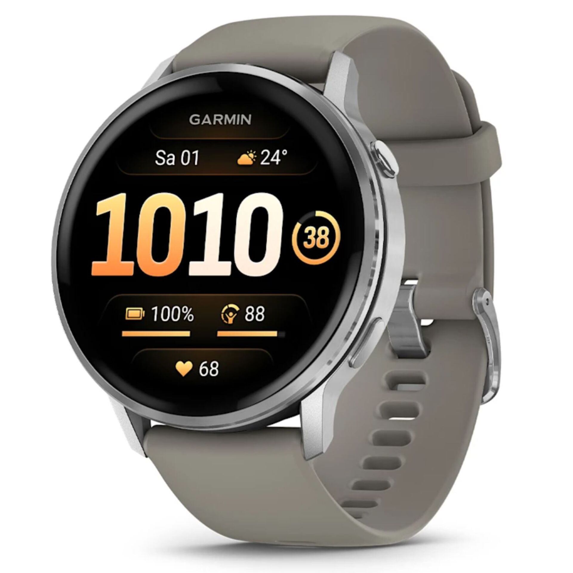Smartwatch, Digital display, Lederarmband, Runder Ziffernblatt, GPS