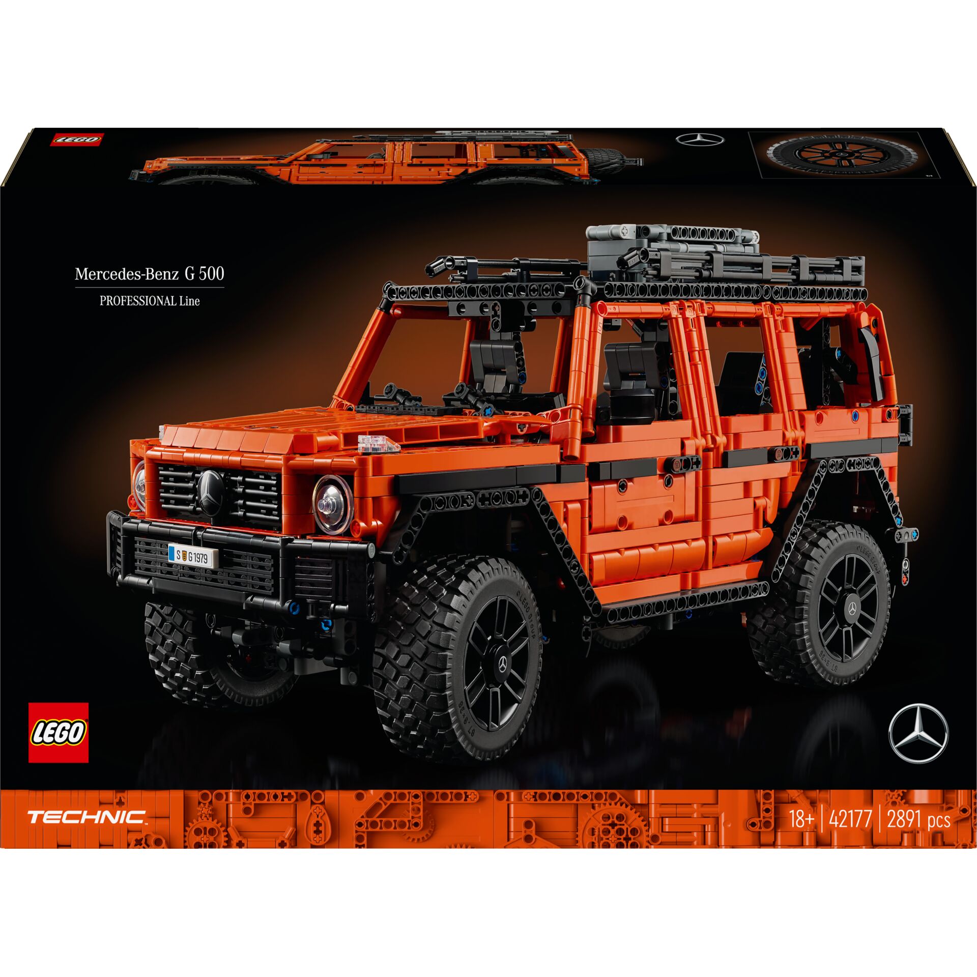 lego set, mercedes-benz g500, off-road, orange color, technic