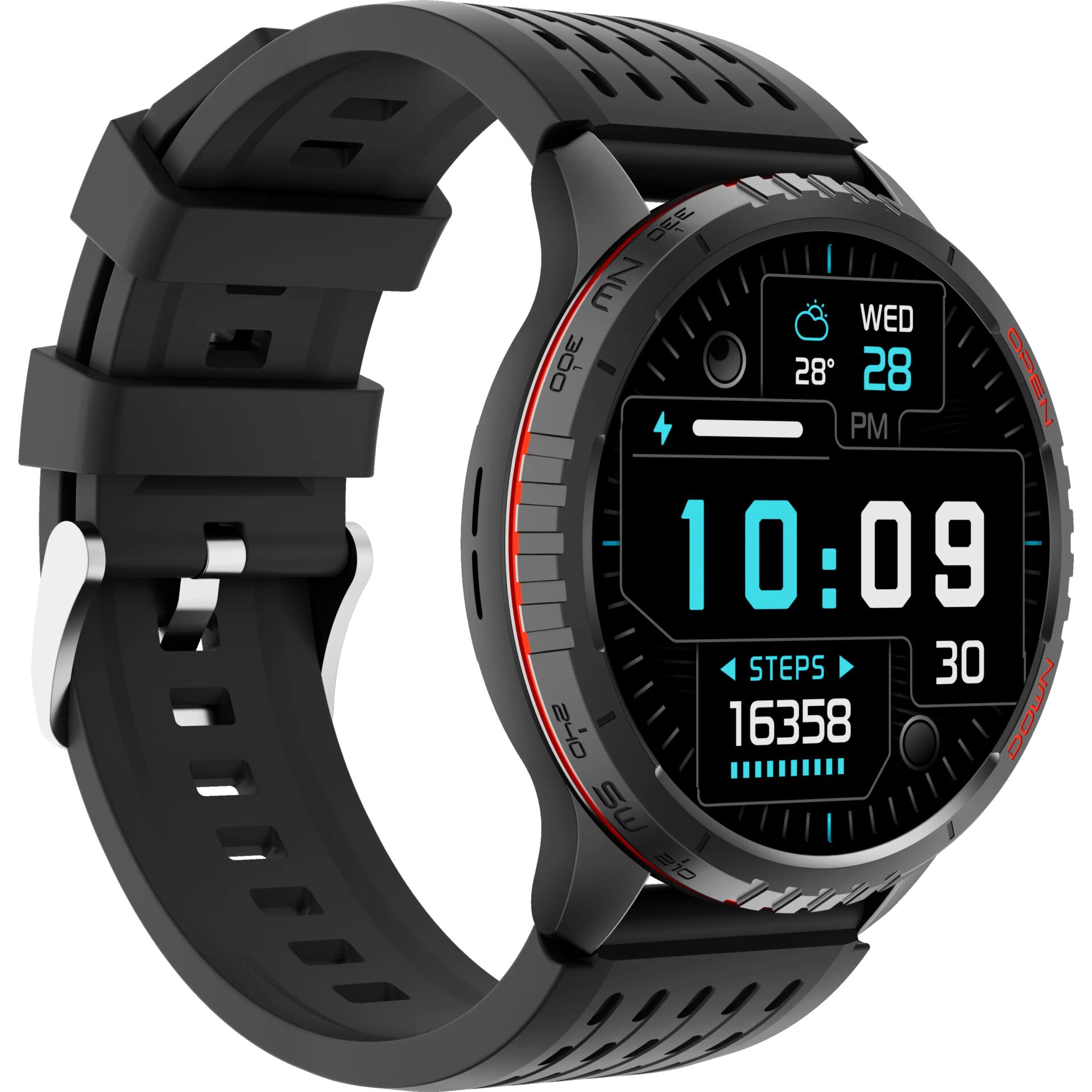 Smartwatch, Digital display, Gummiband, Schwarz, Aluminium/Metallgehäuse