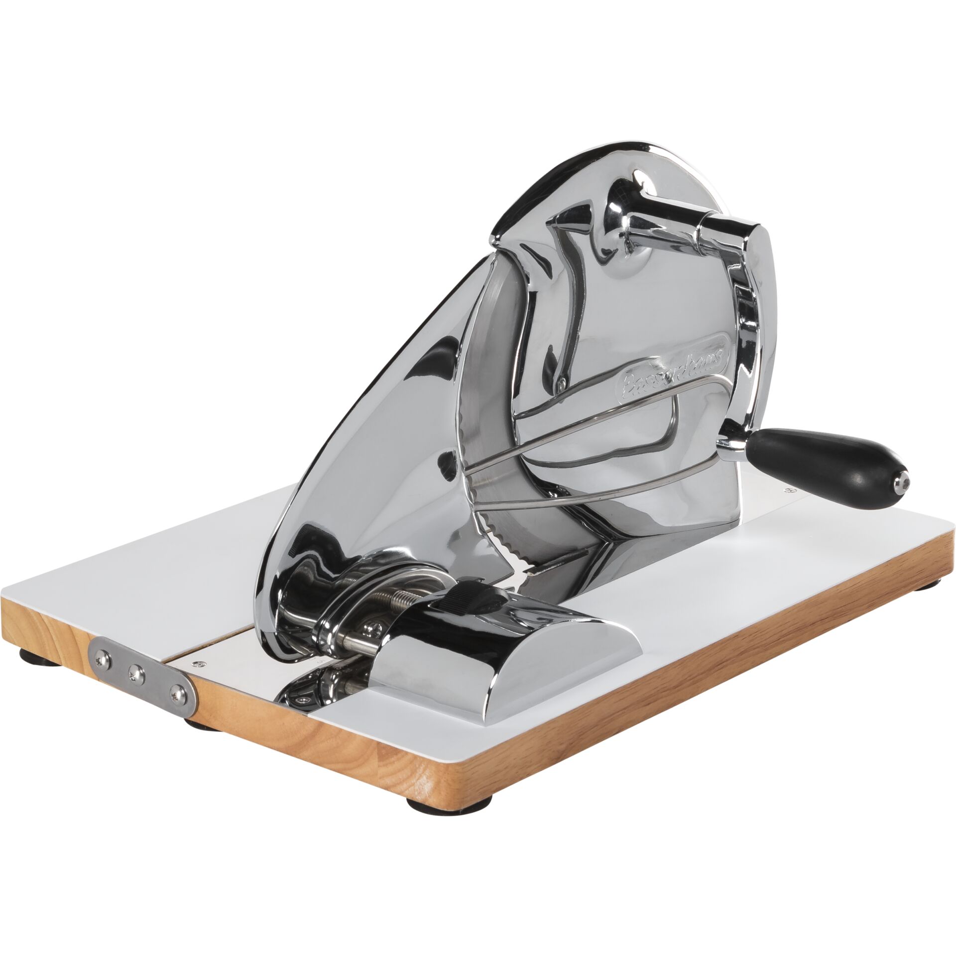 Käse-Reibe, Käse-Schneidemaschine, Käse-Maschine, Chromedekor, Holzbasis