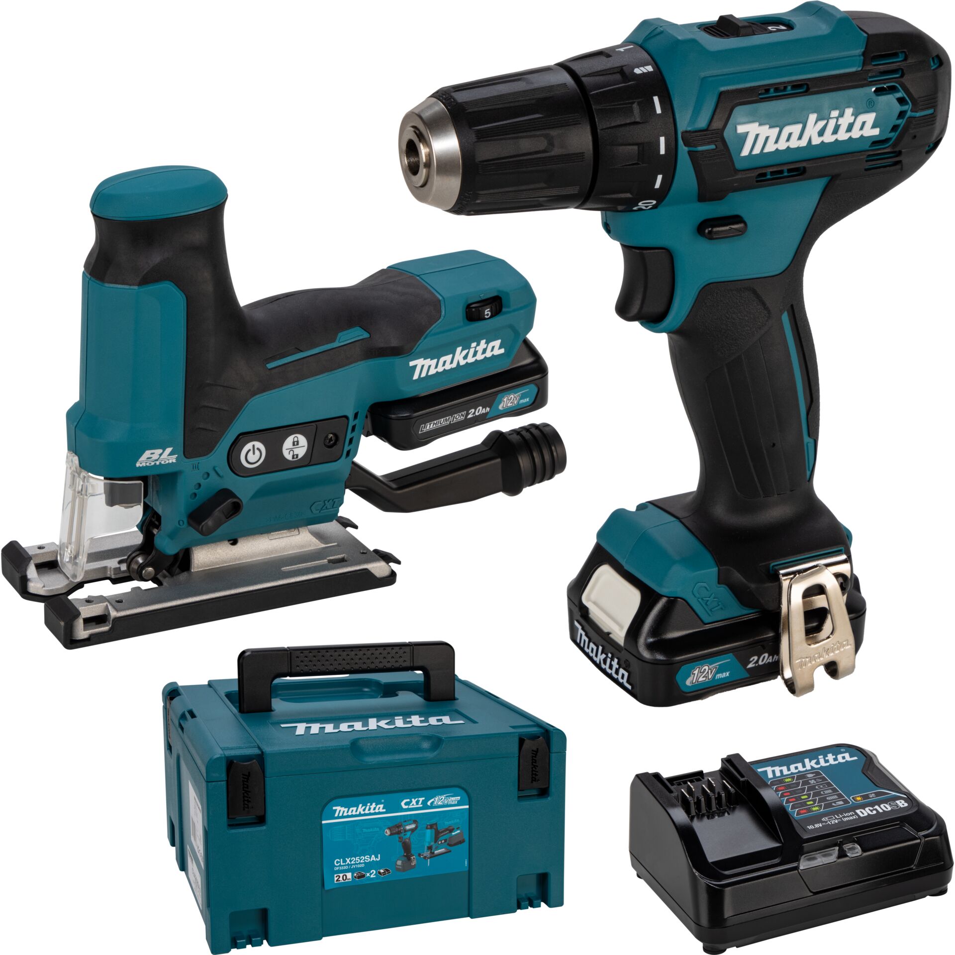 Akku-Bohrschrauber, Stichsäge, Koffer, Ladegerät, Makita-Set, Akku-Bohrschrauber, Kombi-Set, Batterie, Ladegerät, Werkzeugset