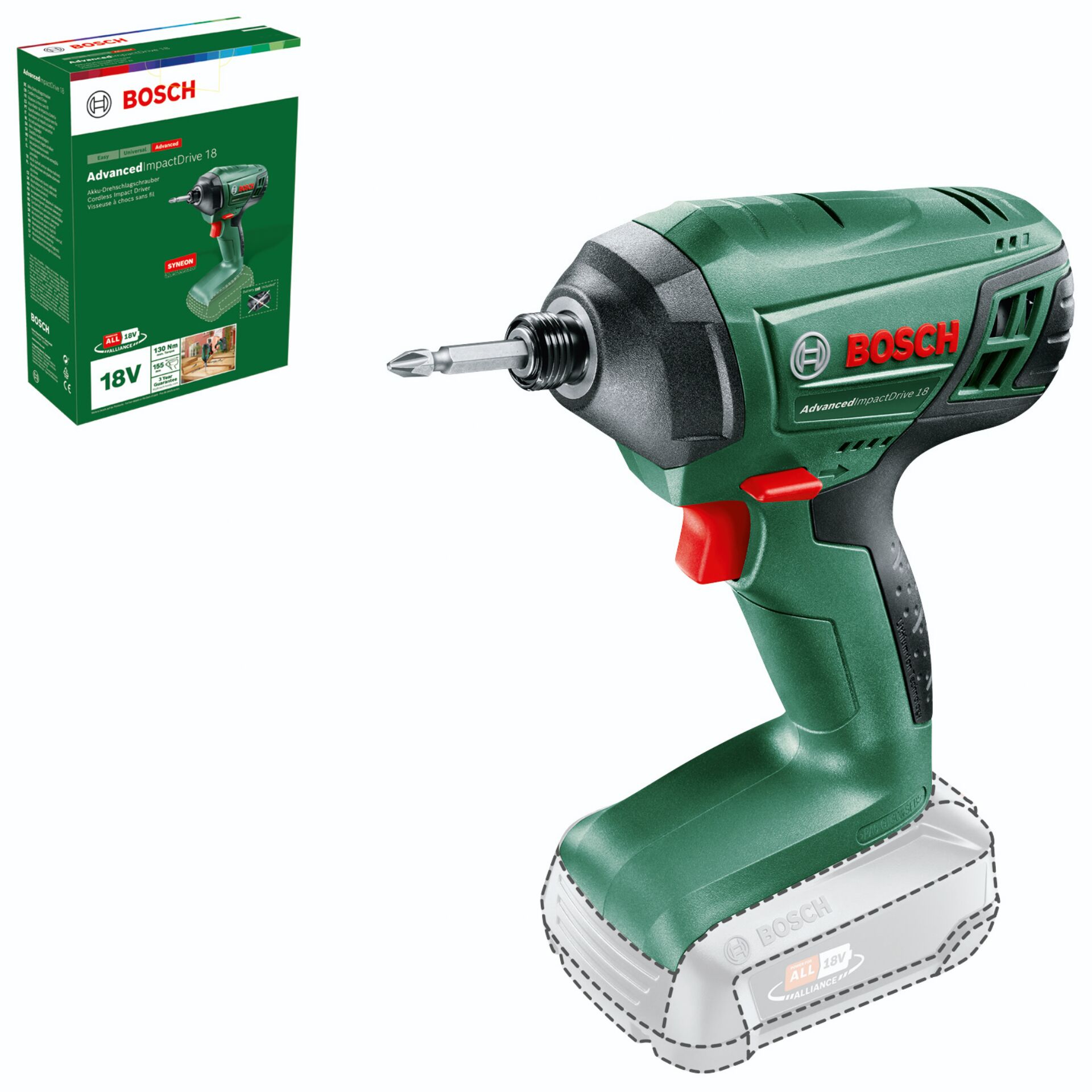 Akku-Bohrmaschine, Schlagschrauber, 18V, Grün Bosch, Kofferbox