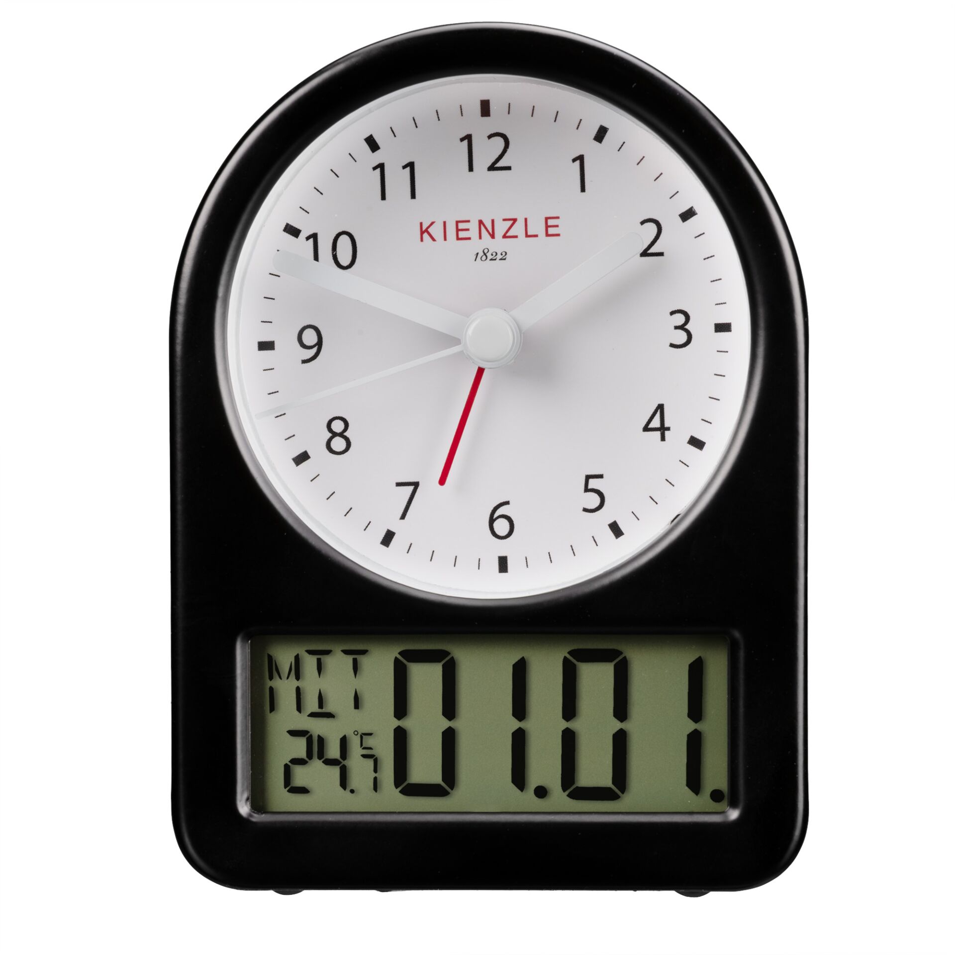 Analoguhr, Tischuhr, Digitalanzeige, Schwarzer Rahmen, Kienzle-Uhr