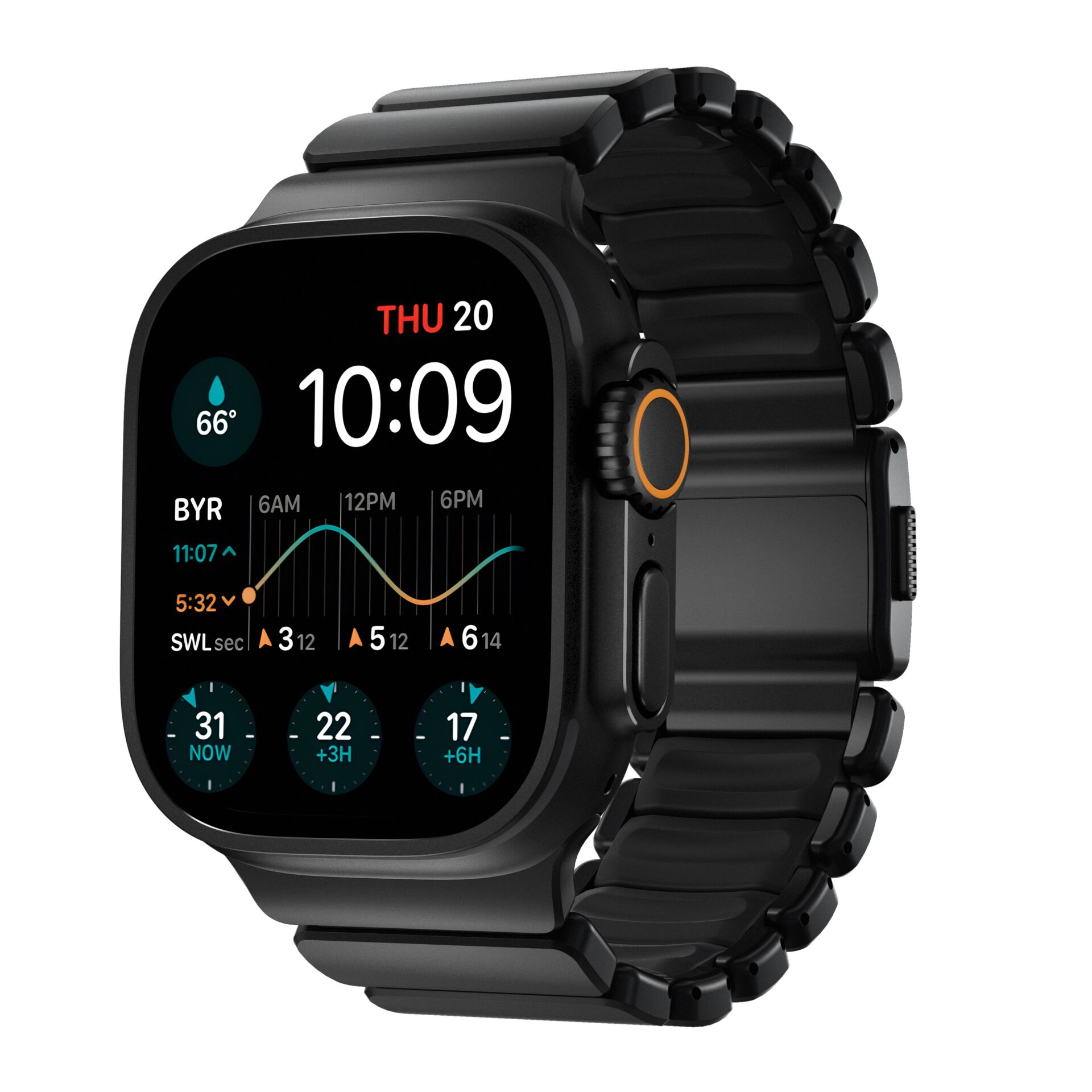 Smartwatch, Schwarz, Metallarmband, Digitalanzeige, Chronograph