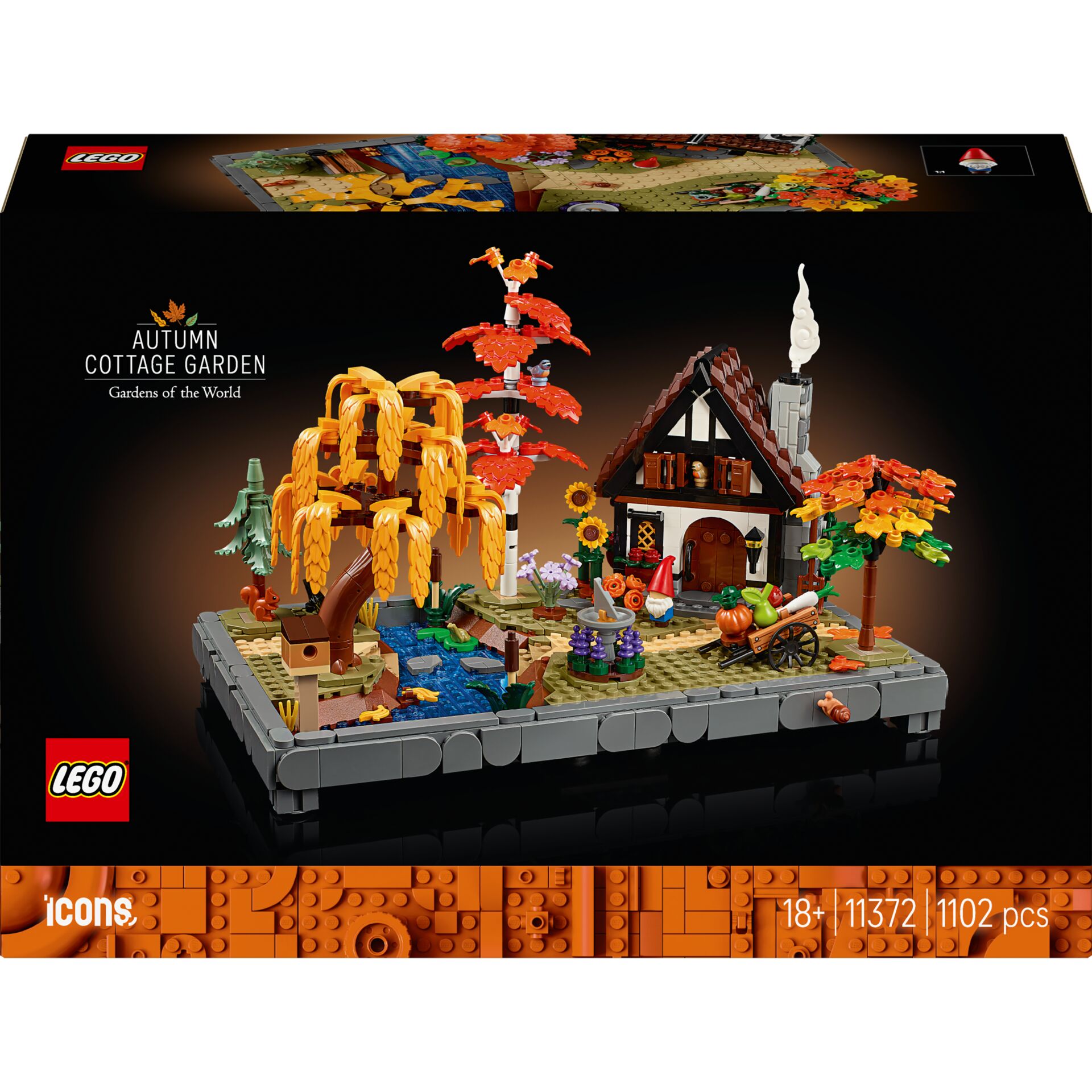 Lego, Herbstliches Gartenhaus, Gartenszene, Miniaturhaus, Orangene Bäume