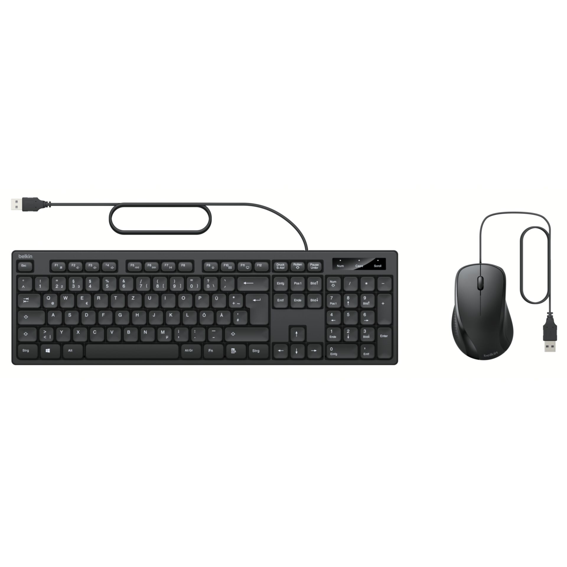 Tastatur, USB-Tastatur, QWERTZ-Tastatur, Schwarz, Mit Maus-Verbindung