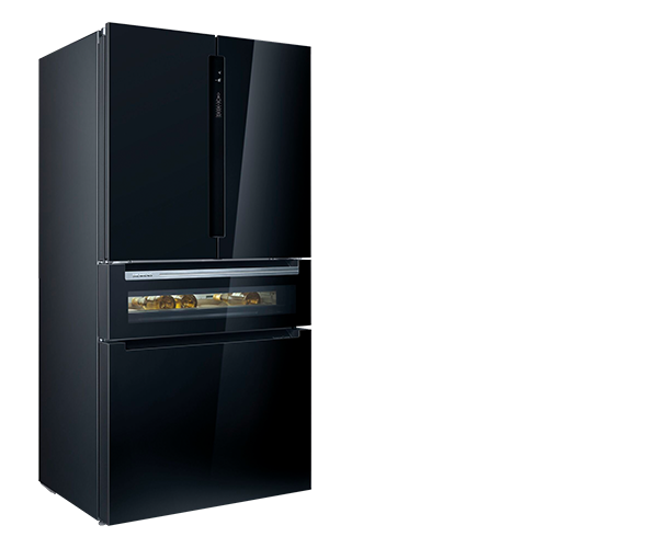 Kühlschrank mit French-Door, schwarze Oberfläche, Unterer Gefrierschrank, Glasablage, modernes Design