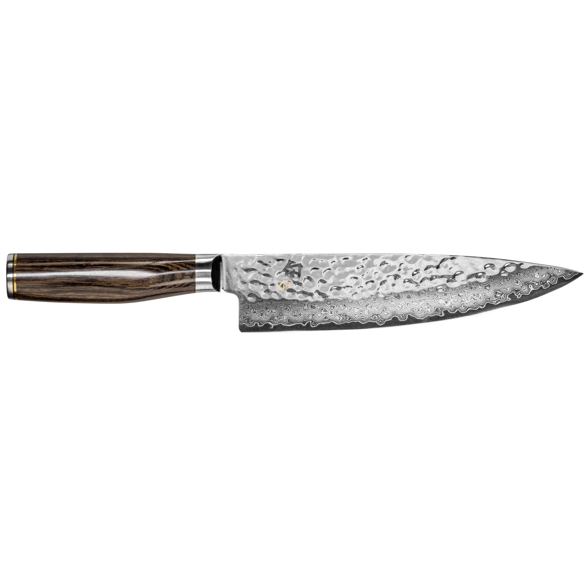 Kochmesser, Damaststahl, Holzgriff, rosenmattierte Klinge, Küche