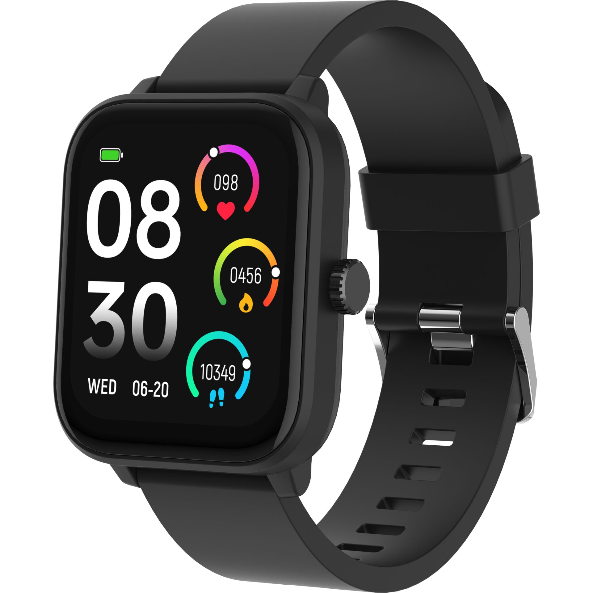 Smartwatch, Digital display, Black strap, Square face, Touchscreen