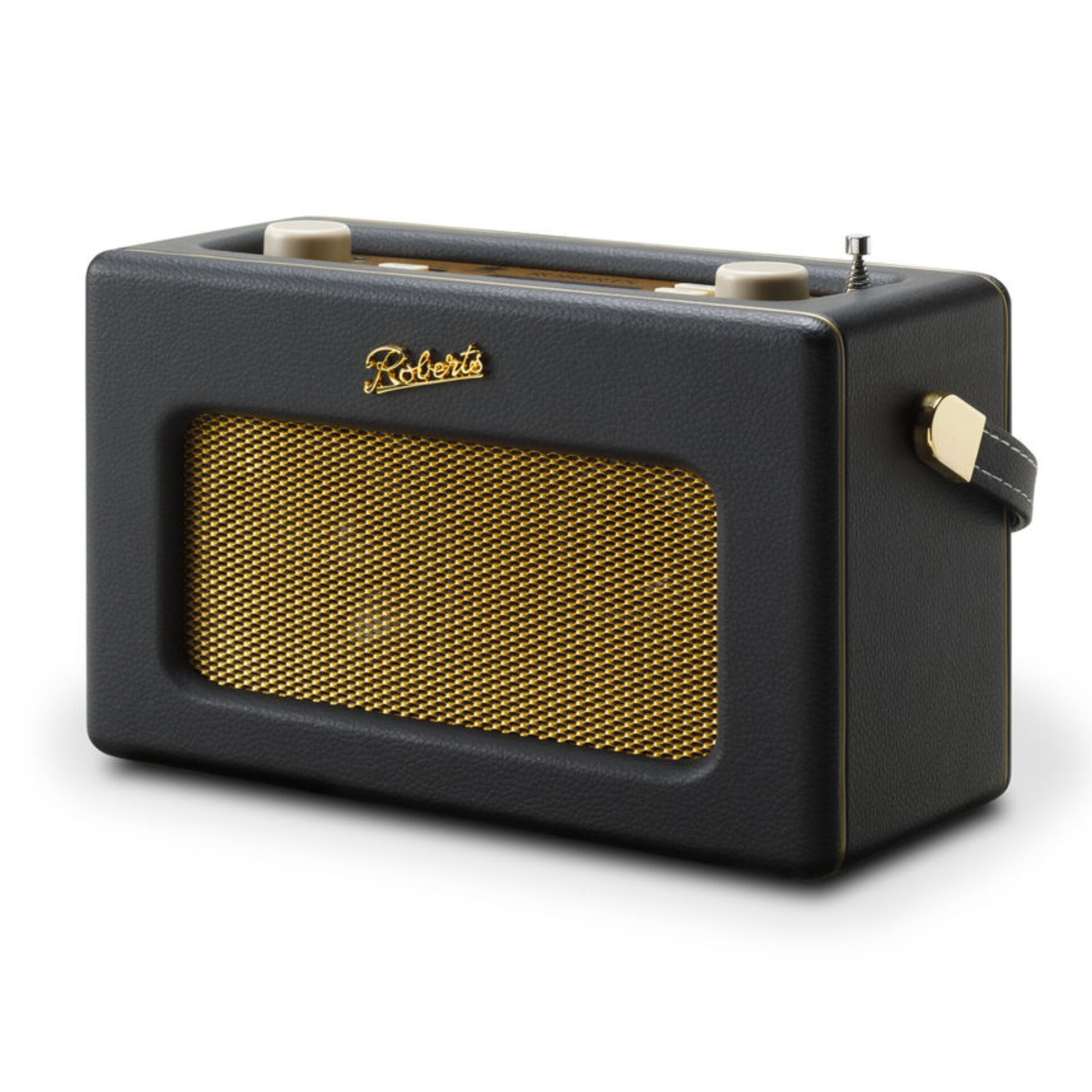 radio, portabler lautsprecher, bluetooth, goldene grille, lederoptik
