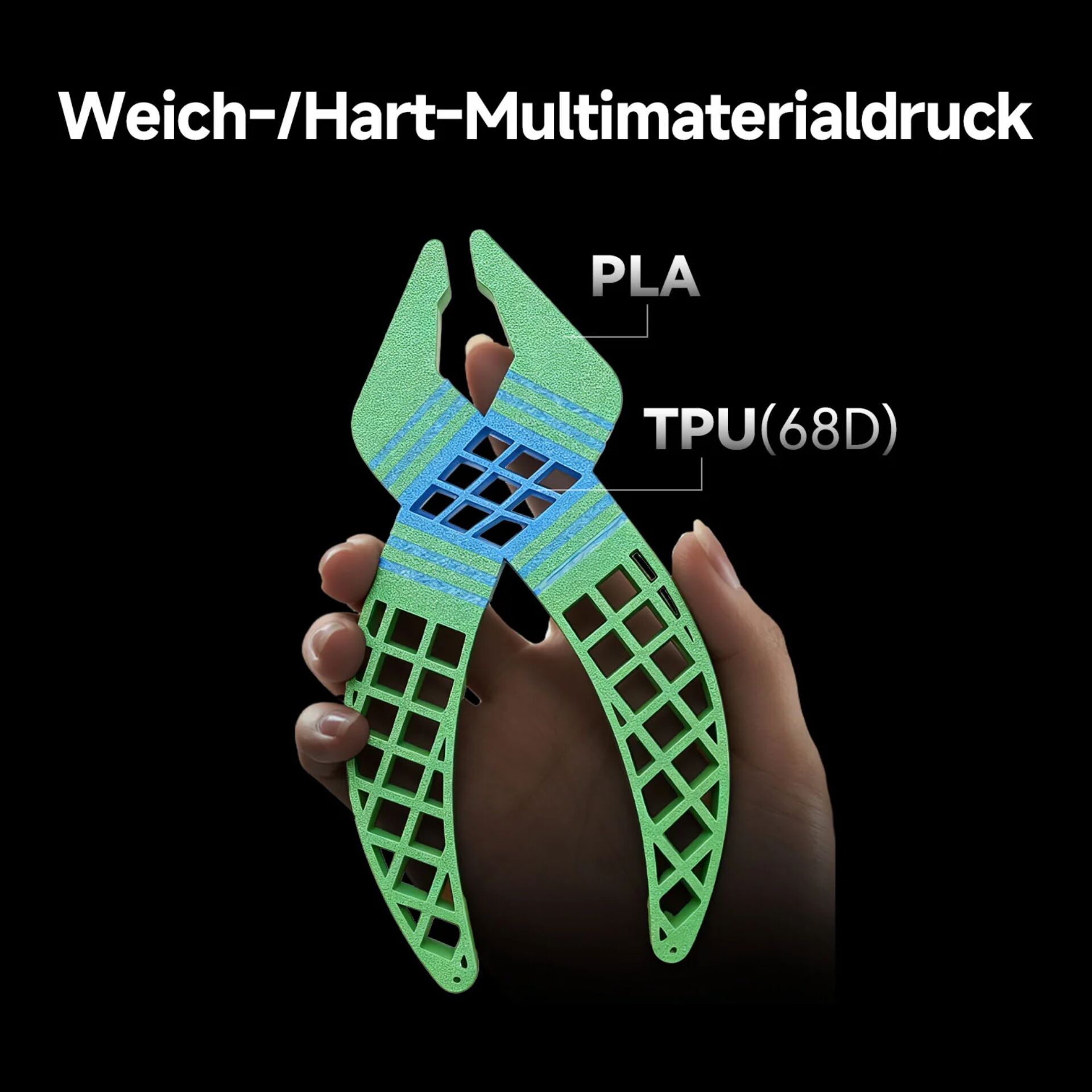 3D-gedruckt, PLA, TPU68D, Weichhart, Klemme