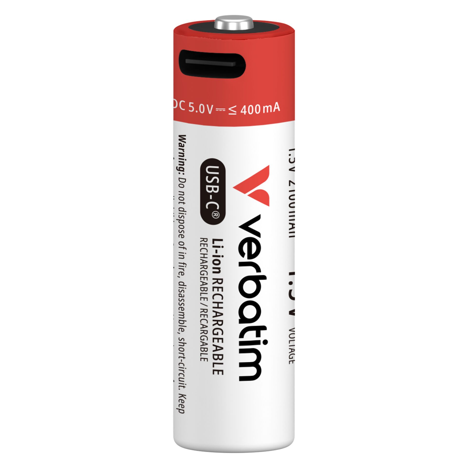 Li-Ionen-Akku, USB-C, Wiederaufladbar, Rot-weiß